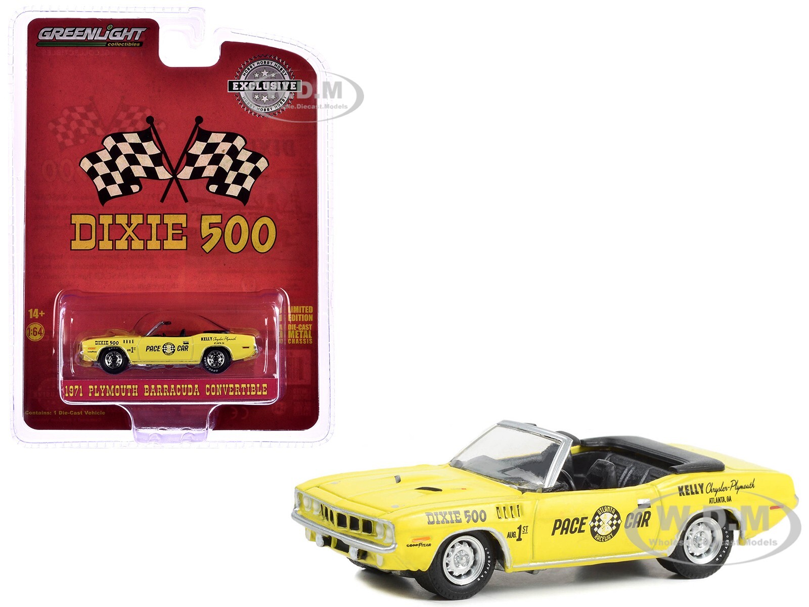 1971 PLYMOUTH BARRACUDA CONVERTIBLE DIXIE 500 PACE CAR 1/64 BY GREENLIGHT 30394