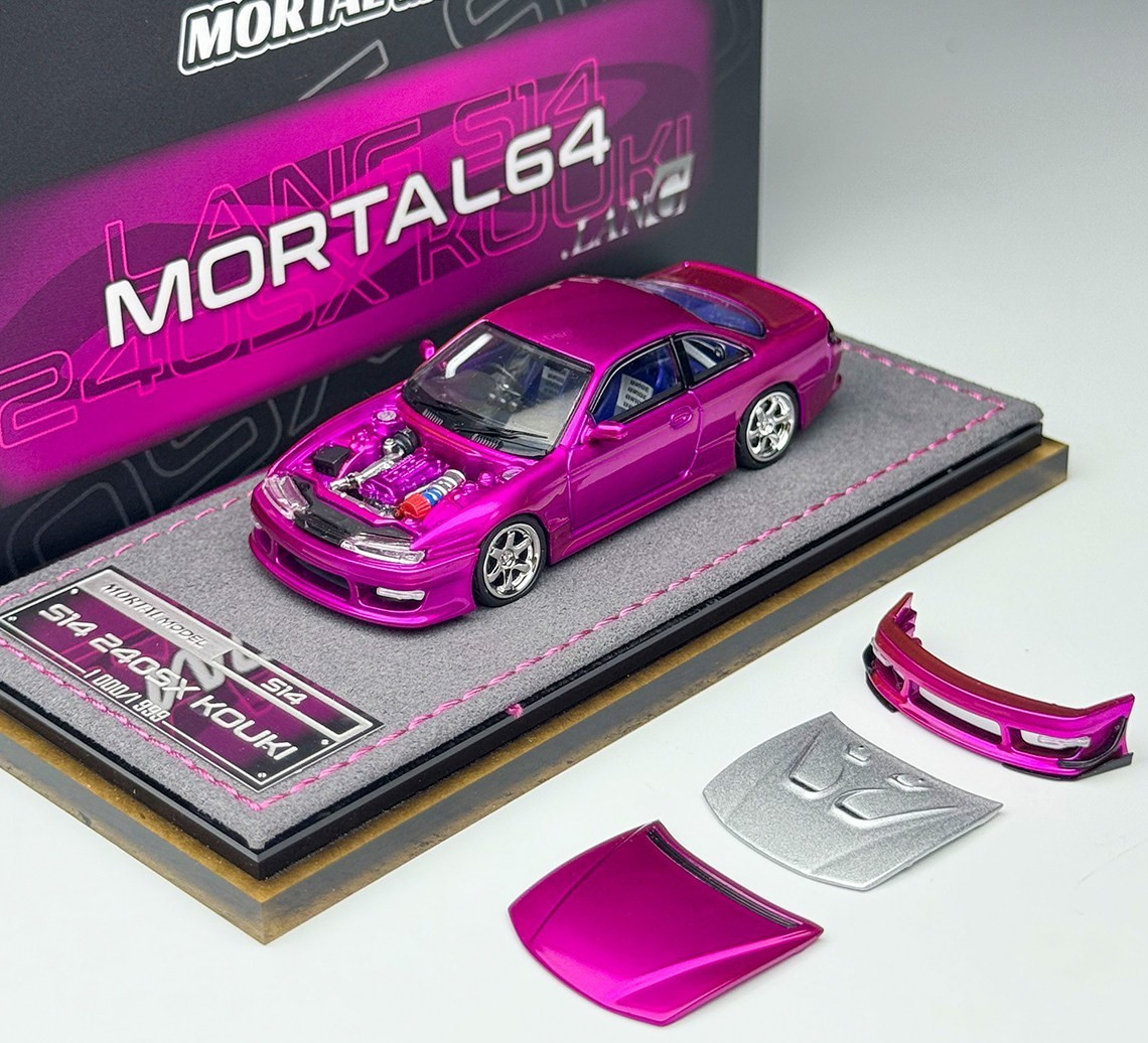 Mortal 1/64 Nissan Lang Silvia S14 240SX Kouki Pink Diecast Car Model
