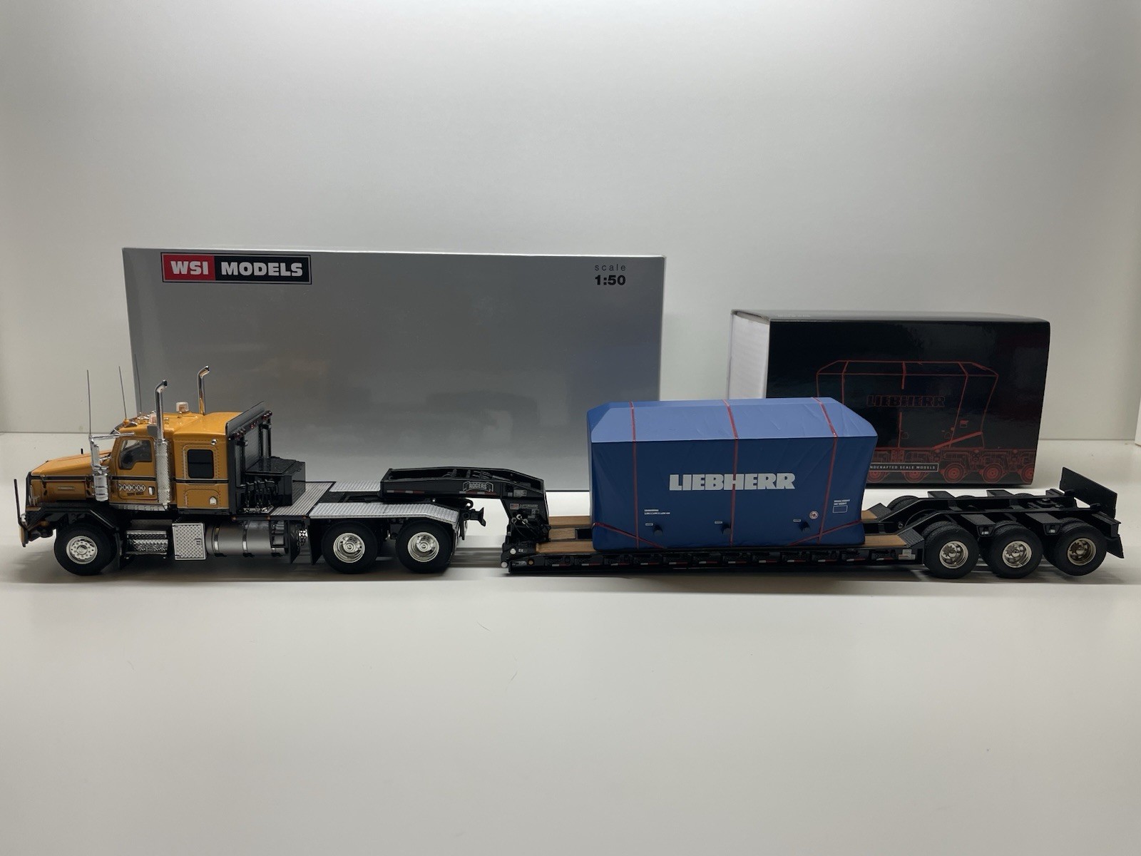 WSI 1/50 Kenworth C500 Premay W/ballest Box, Black Rodgers Low Boy, IMC Load