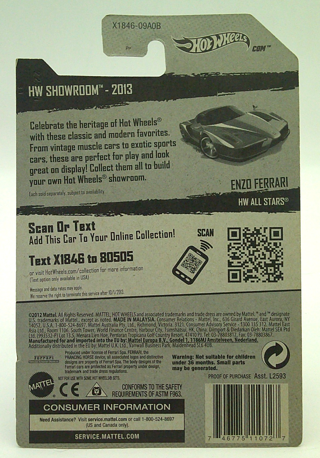 Hot Wheels HW SHOWROOM 2013 “ENZO FERRARI” 178/250 Red w/ White accent