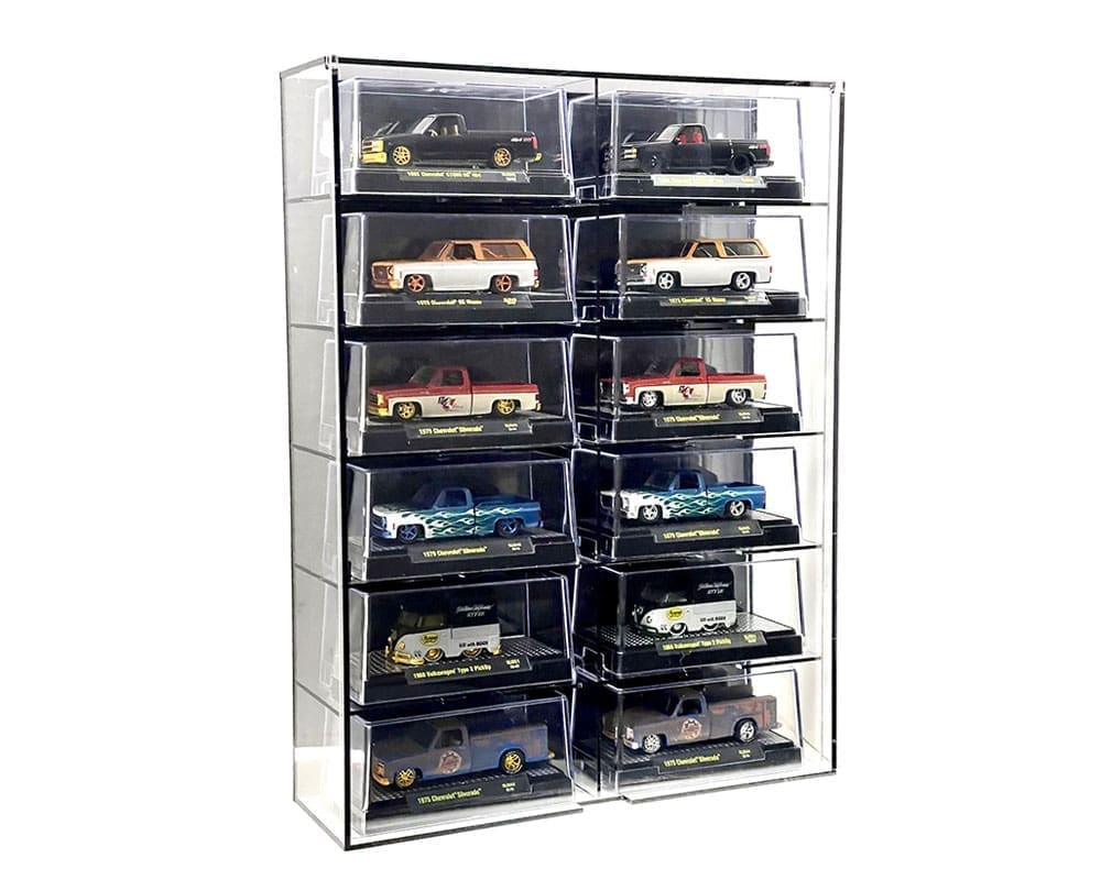SHOWCASE 12 CAR DISPLAY CASE WALL MOUNT FOR 1/64 SCALE MODELS BLACK MJ10012