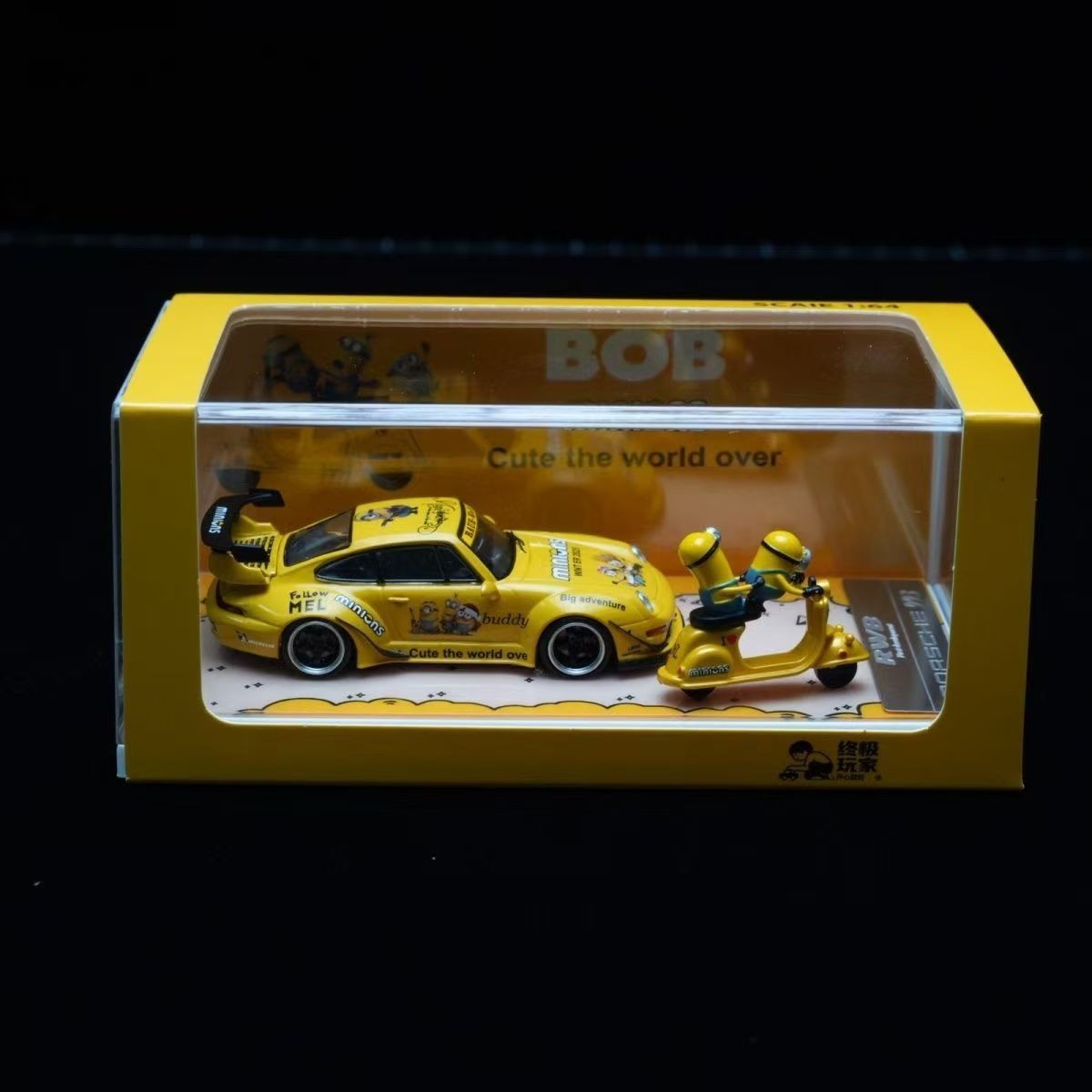 1/64 For Porsche 993 RWB Minions Painted Alloy Model Car