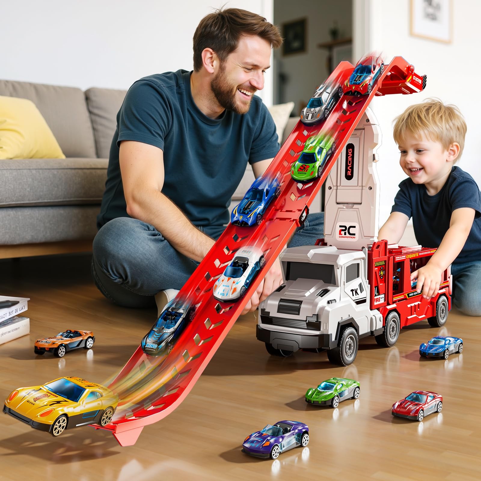 Toddler Car Truck Toys for 3 4 5 6 7 8 Years Old Boys, Transporter Truck Toy Tra