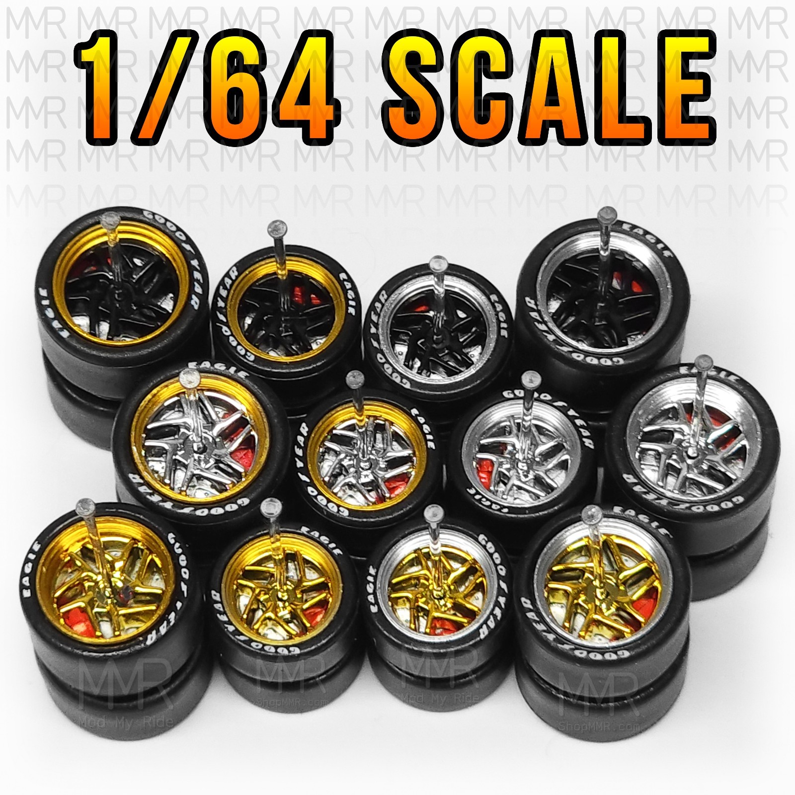 1/64 Scale 10 SPOKE TWIST ALLOY Real Rider Wheels Rims Tires Brake Set for Hot