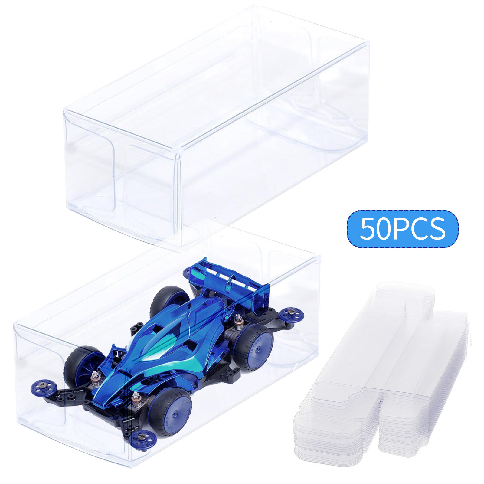 50pcs Clear PVC Display Case for 1/64 Hot Wheels & Tomica Model Cars Storage Box