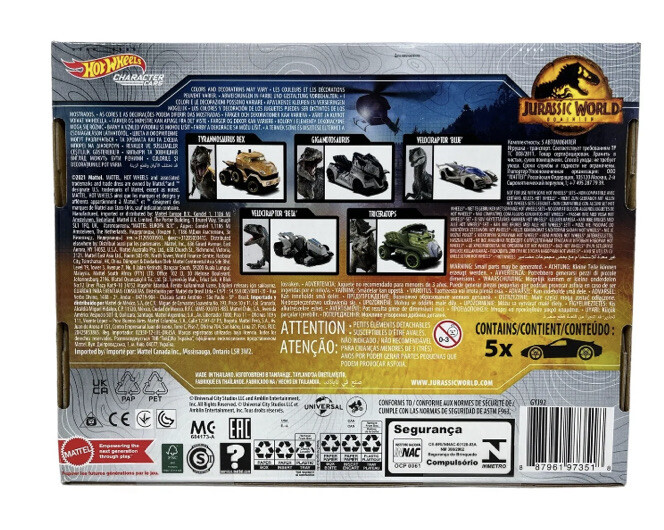 Hot Wheels Jurassic World Dominion Character Car Pack 5