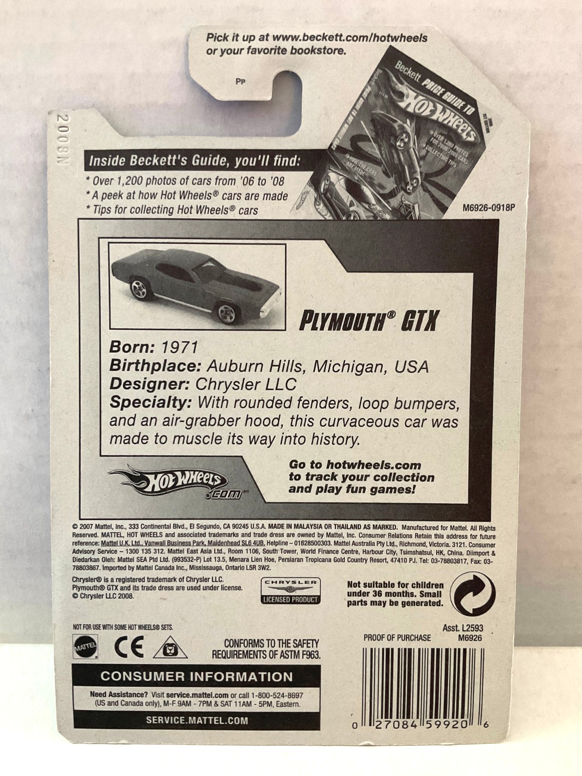 Hot Wheels 71 PLYMOUTH GTX – BLUE KMART EXCLUSIVE Color 2008 All Stars #60 MOPAR