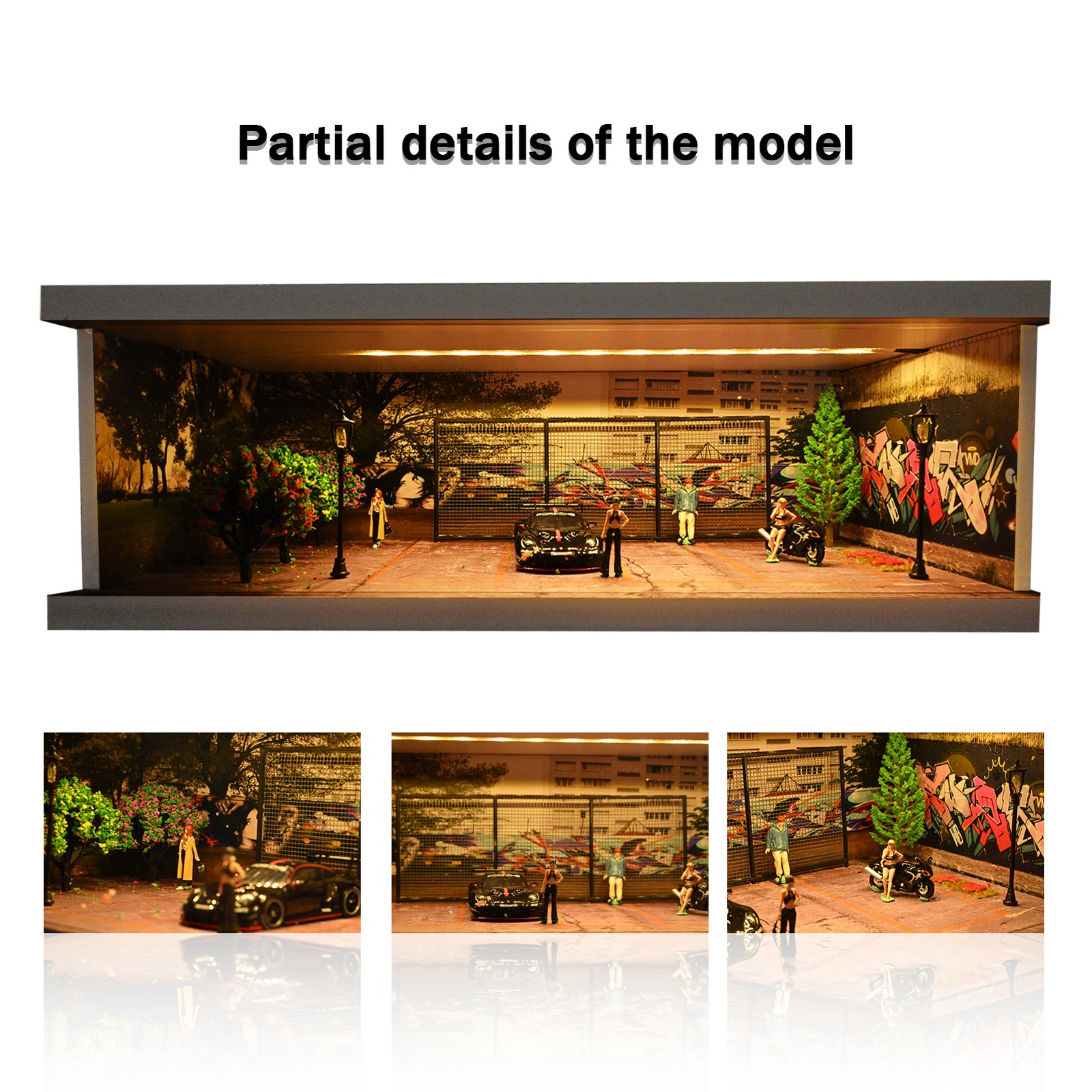 Diorama 1/64 Die-Cast Car Garage Model LED Street Parking Lots Display Scene US