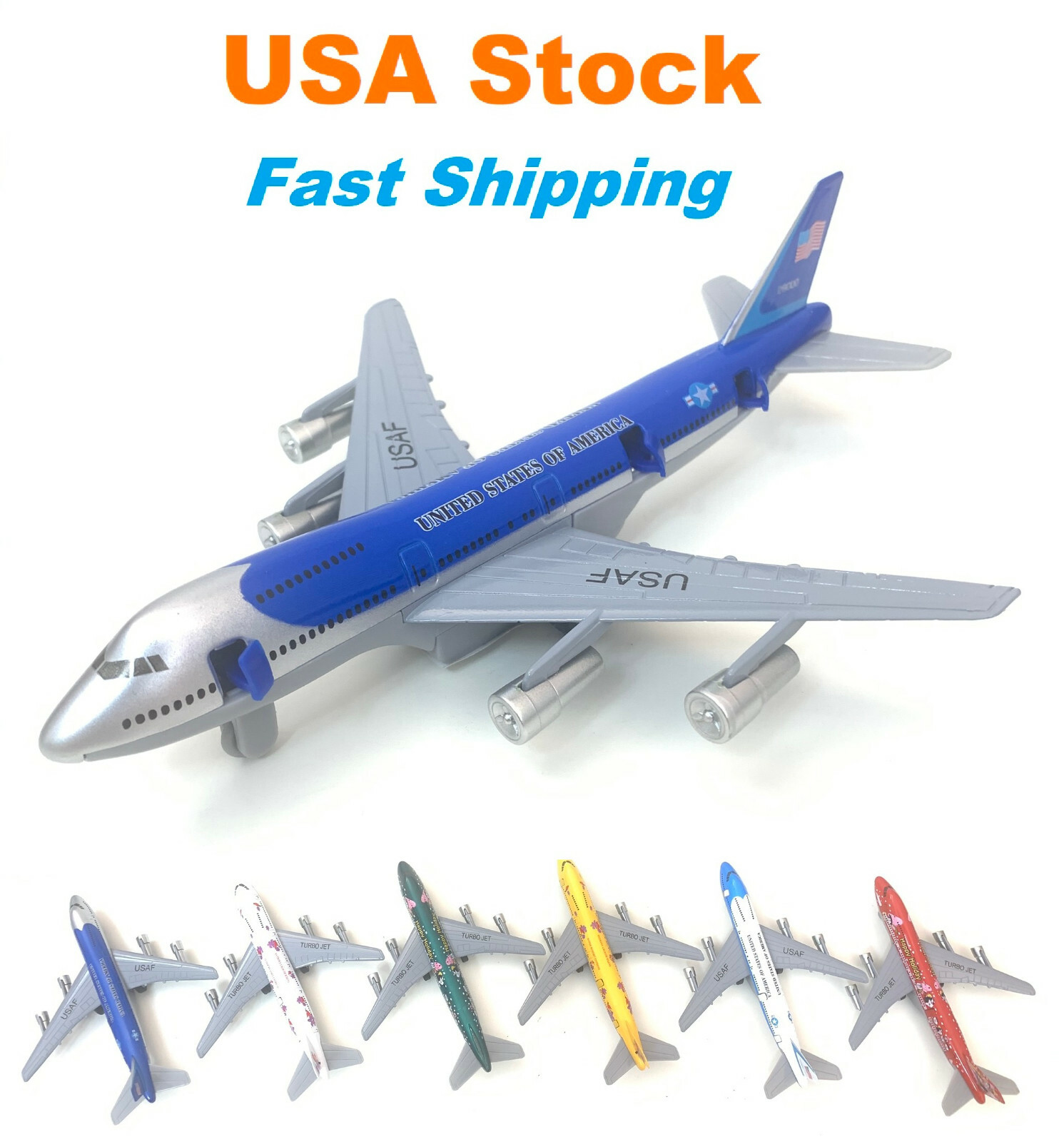 Turbo Jet 747 Airplane, Happy Holiday, USA, Super Resort, Diecast Metal, 7.25”
