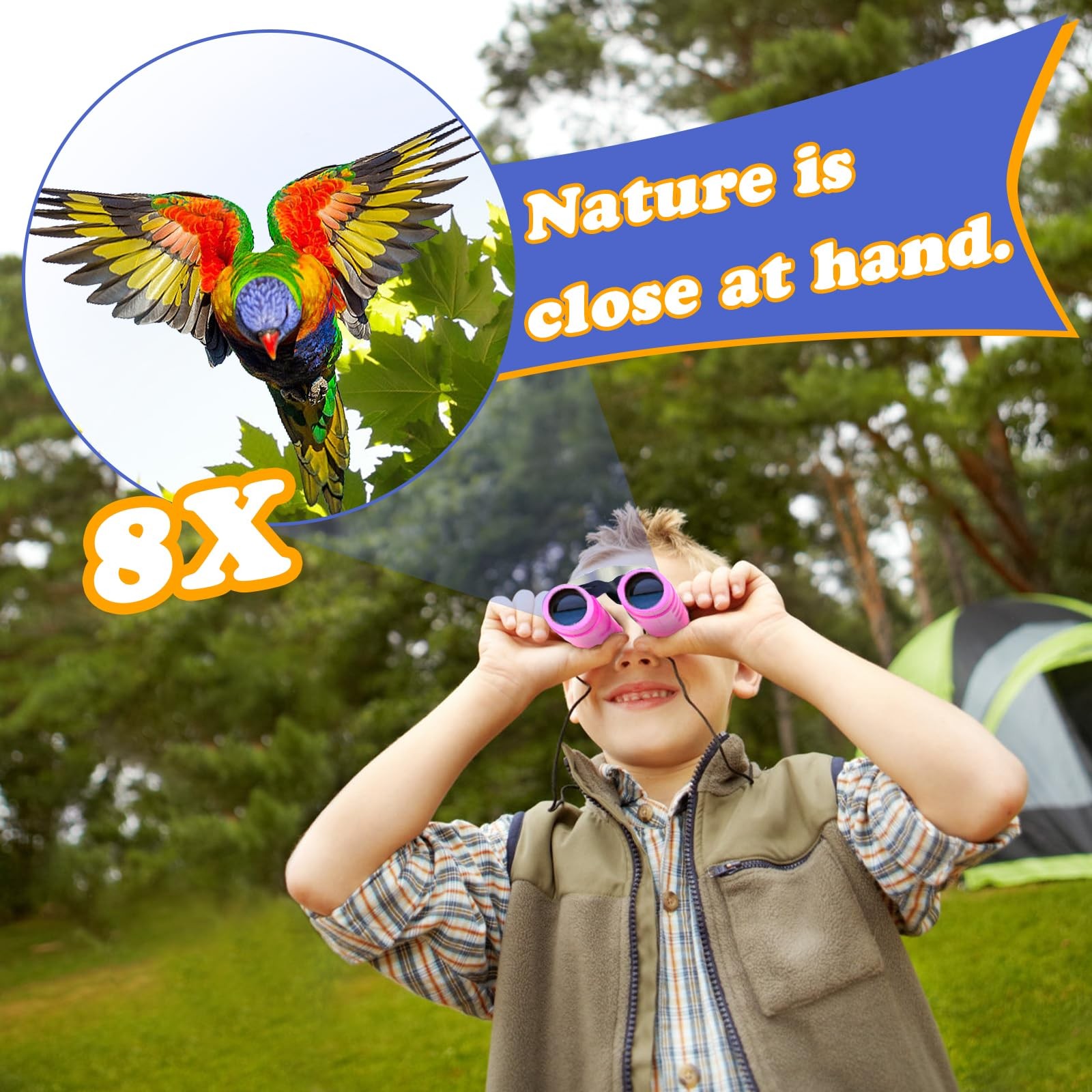 Compact 8×21 Binoculars for Kids 3-12 Years – Shockproof Mini Telescope