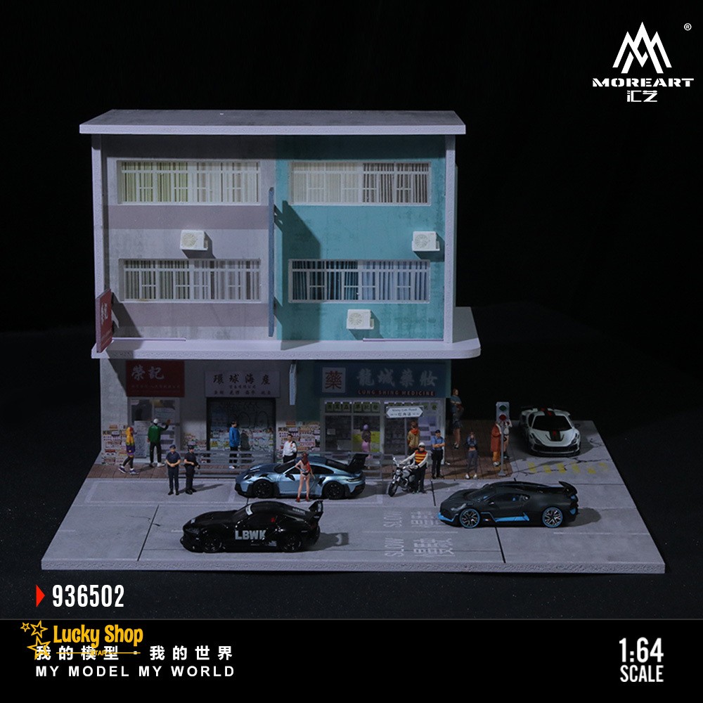 Diorama 1:64 Car Garage Model LED Lights City Street Building Scene Case Gift US