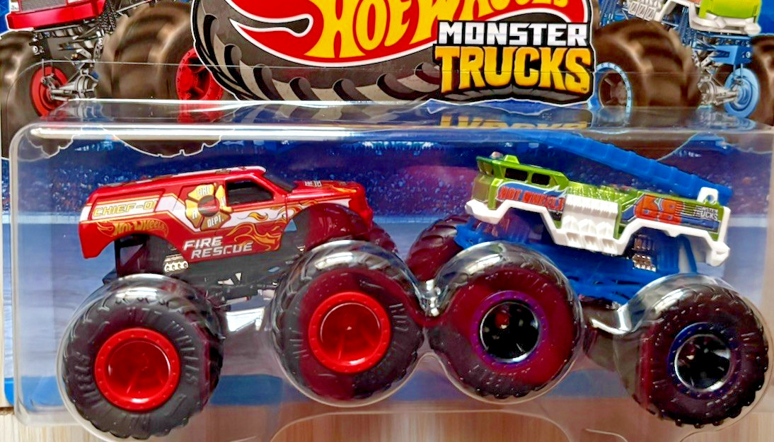 2026 Hot Wheels Monster Truck 2 Pack Hot Wheels Fire Rescue and Hw 5 Alarm RARE