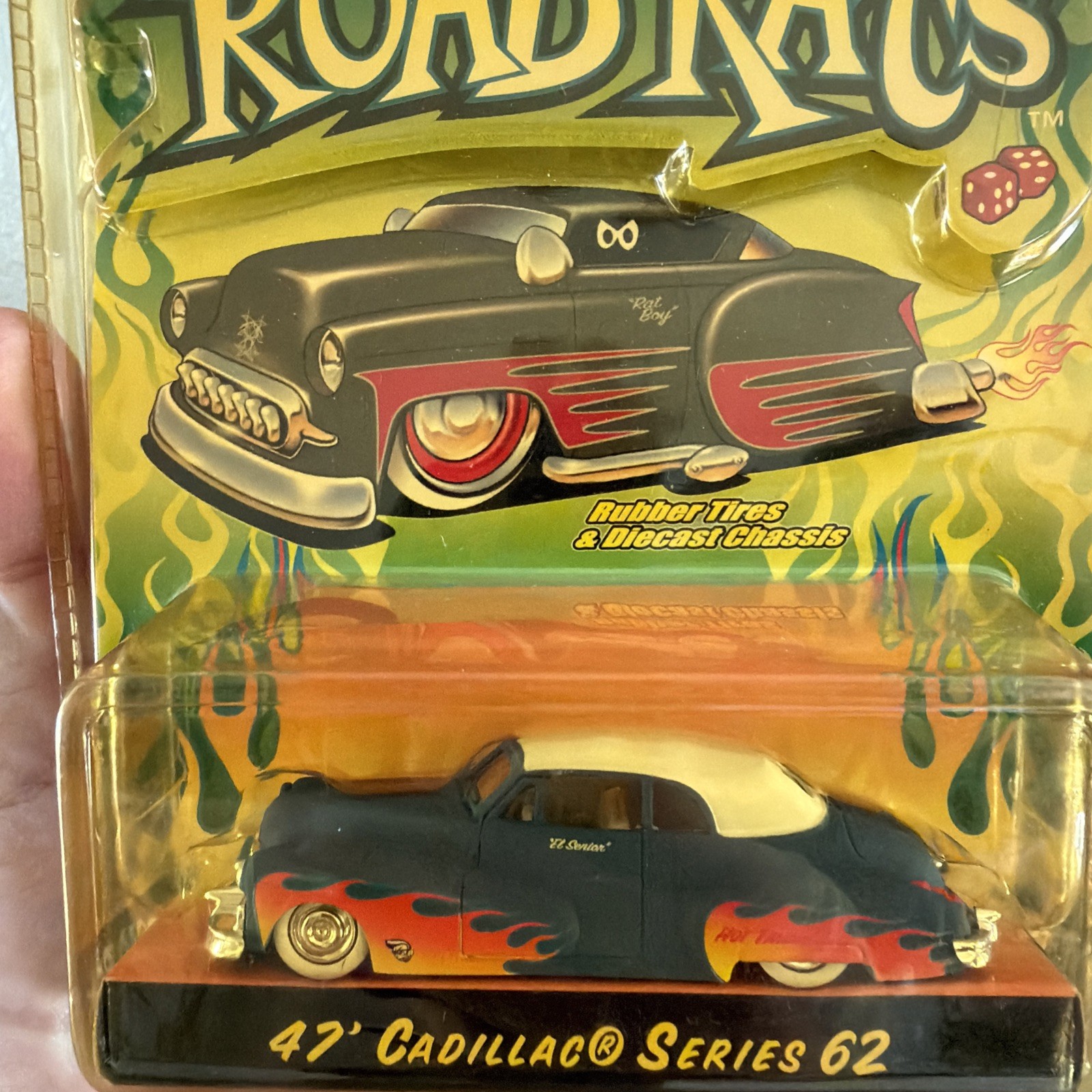 Jada Toys Road Rats 1947 Cadillac Series 62 Blue w/ Flames White Top 1:64 Scale
