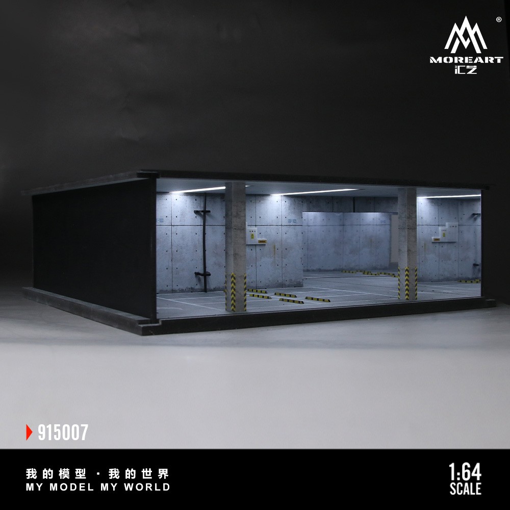 1:64 Garage Diorama Model LED Underground Parking Lot Scene Display Case US