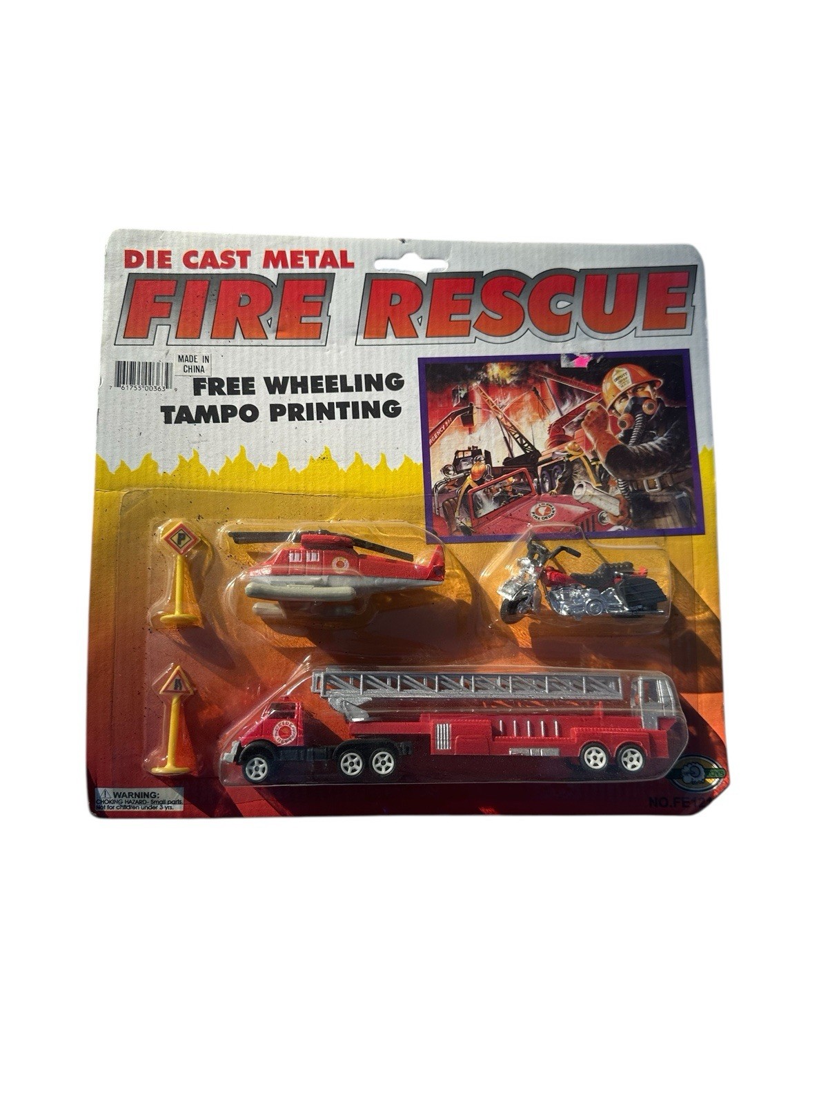 Retro Die Cast Fire Rescue Emergency Vehicle Set Sealed Ladder Truck Helicopter