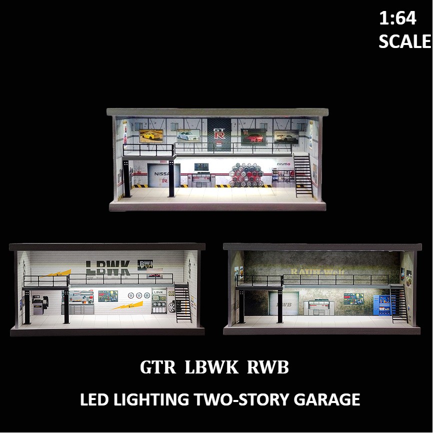 Diorama 1/64 Car Garage Model LED Street Repair Workshop Buildings Scene Gift US