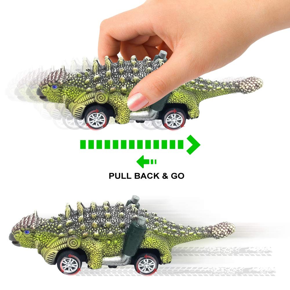 Dinosaur Toy Pull Back Cars, 6 Pack Dino Toys for Kids Ages 3 and Up