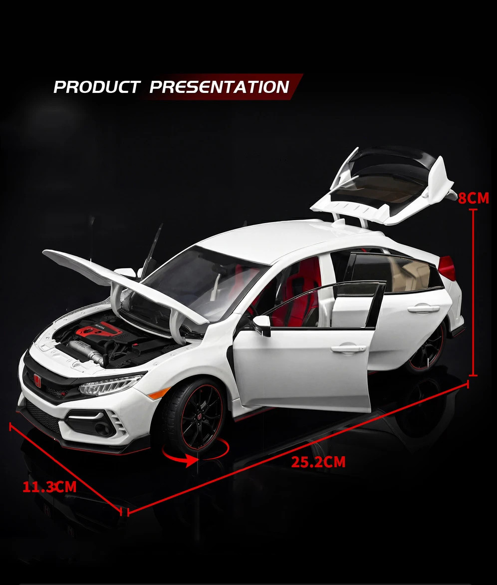 1:18 HONDA CIVIC TYPE-R 2020 Alloy Diecast Car Model Miniature Scale Kid’s Gift