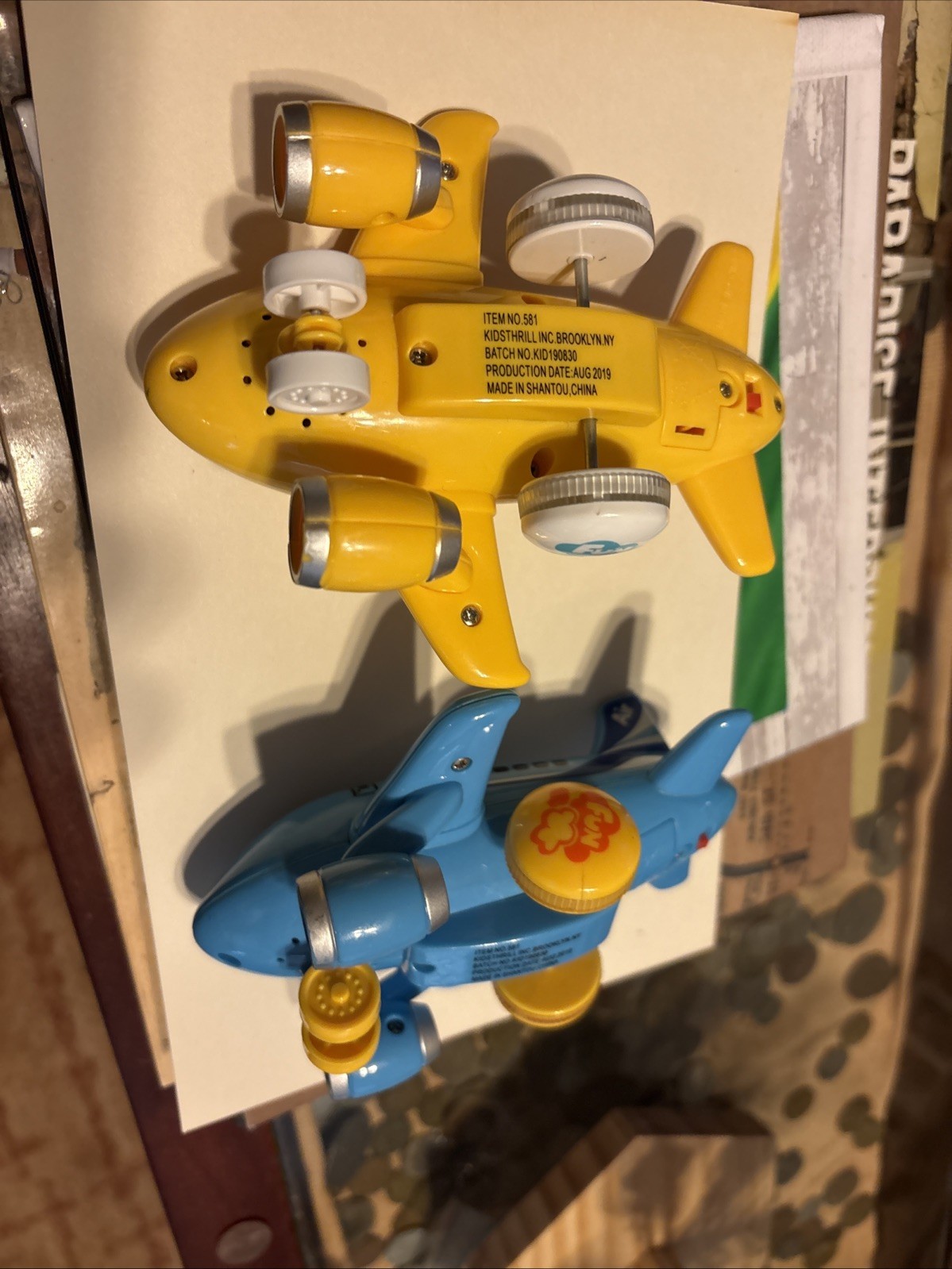 Kid Thrill Airplane Toy Mini Friction Powered Blue and Yellow Lot of 2