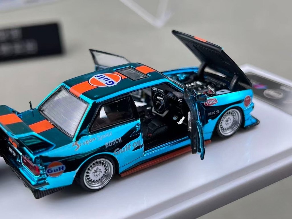 DK 1:64 Plating Blue Gulf M3 E30 Coupe Open Sports Diecast Model Car Collect New