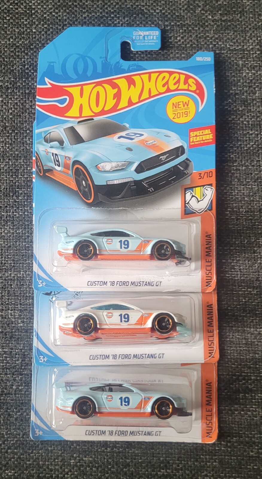 Hot Wheels 2017 Custom ’18 Ford Mustang Gt Lot Of 3 Light Blue and White