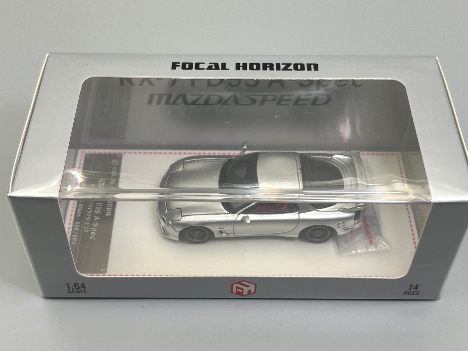 Mazda RX-7 FD3S A-Spec Mazdaspeed Silver Focal Horizon 1/64 scale with case
