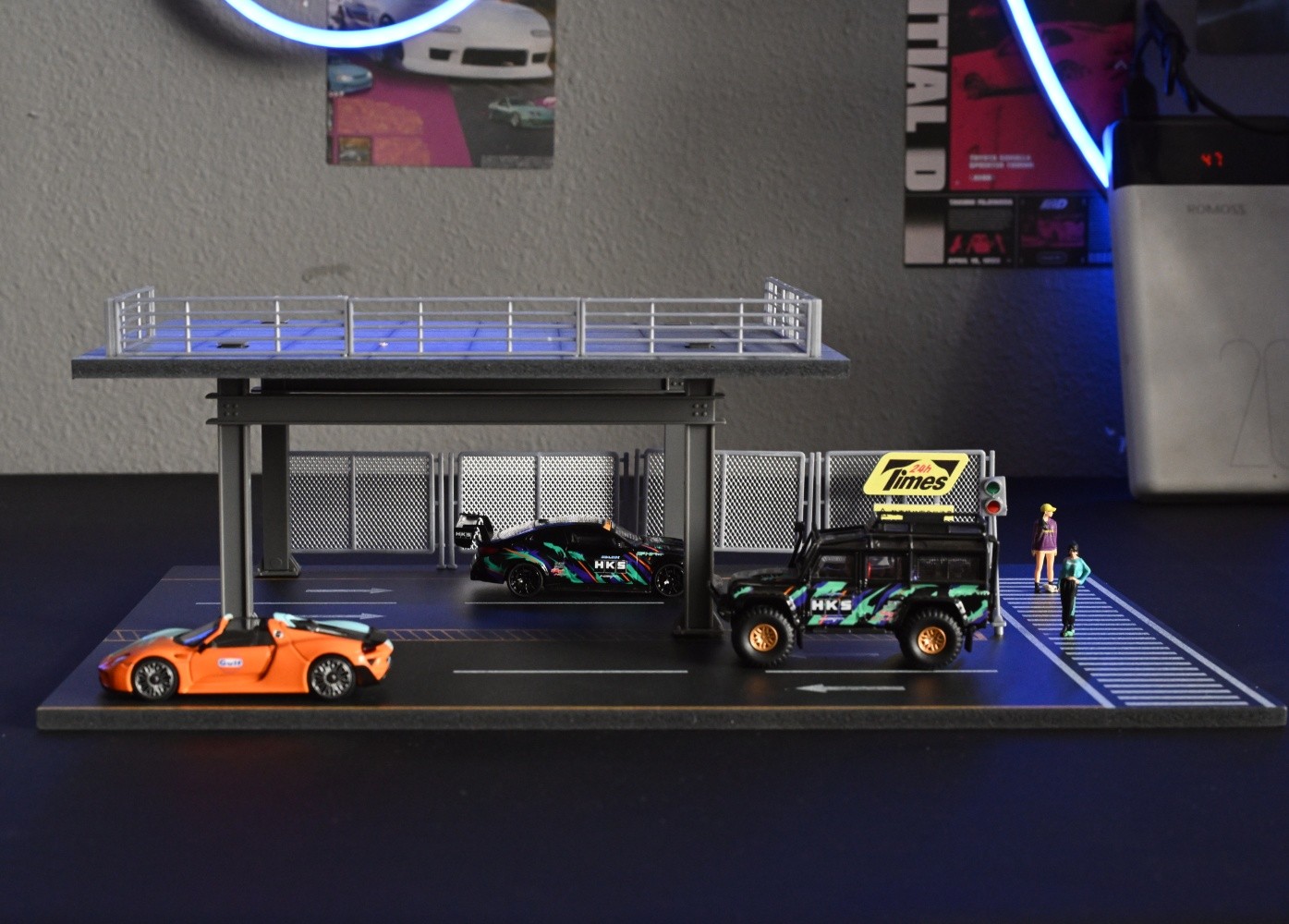 US Diorama 1:64 Die-Cast Car Garage Model City Street Repair Building Gift Scene
