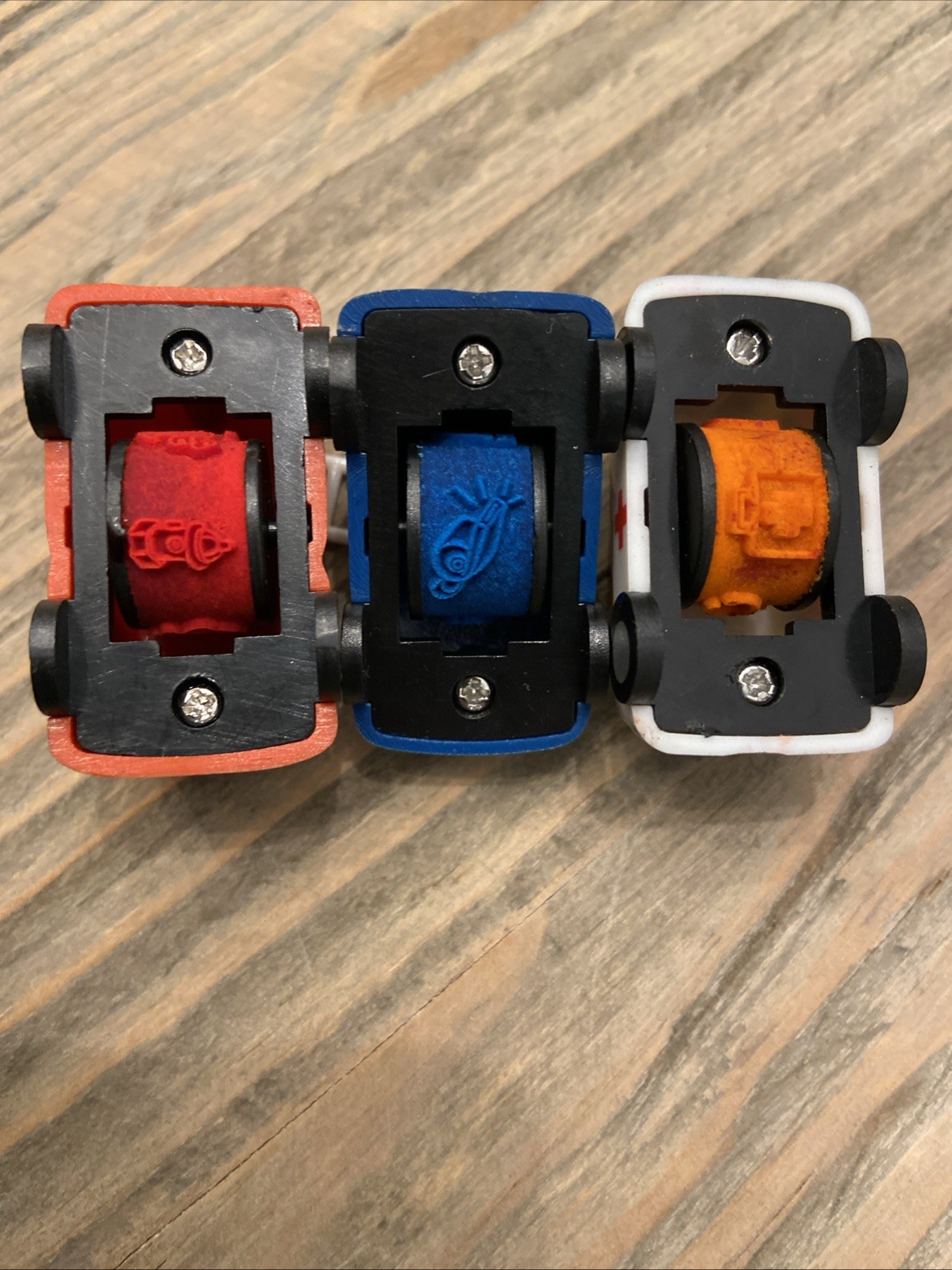 Rescue Rollers Stamper Set – Police, Fire & Ambulance Mini Toy Cars, Case