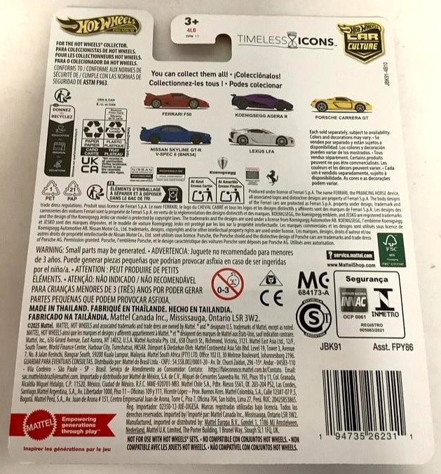NEW Hot Wheels Car Culture Timeless Icons PORSCHE CARRERA GT JBK91 1:64 Scale