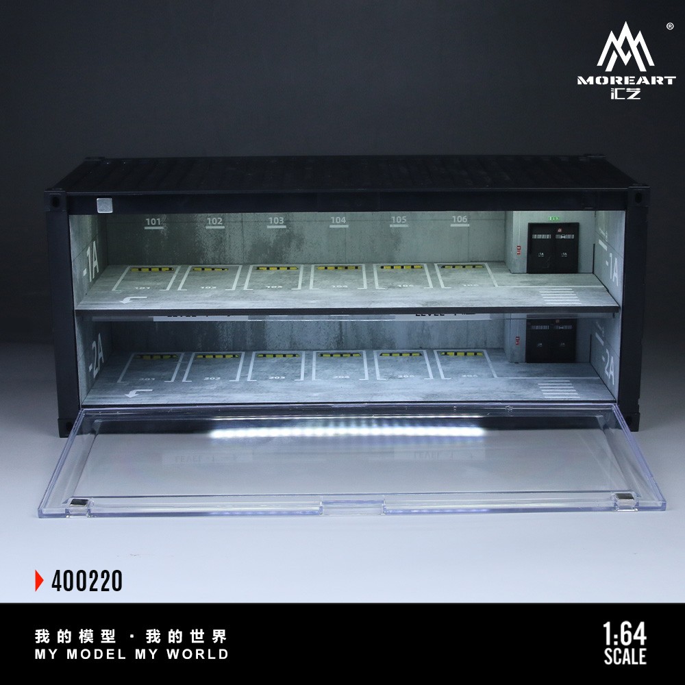 Diorama 1/64 Parking Lot Model LED Lighting Container Garage Display Case Scene
