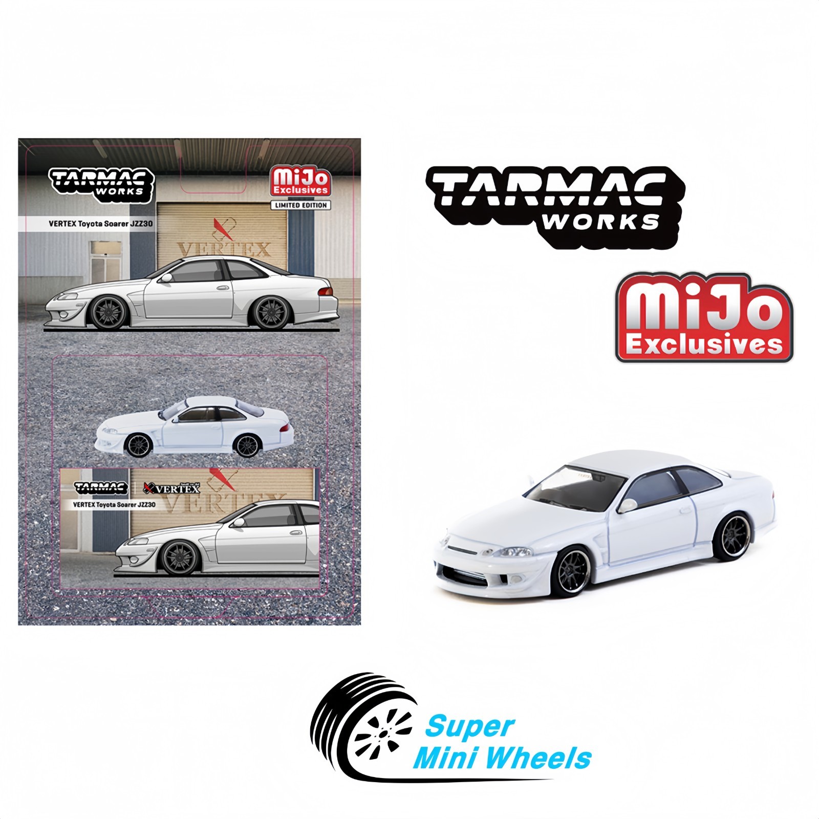 Tarmac Works 1:64 VERTEX Toyota Soarer JZZ30 – White – MiJo Exclusive