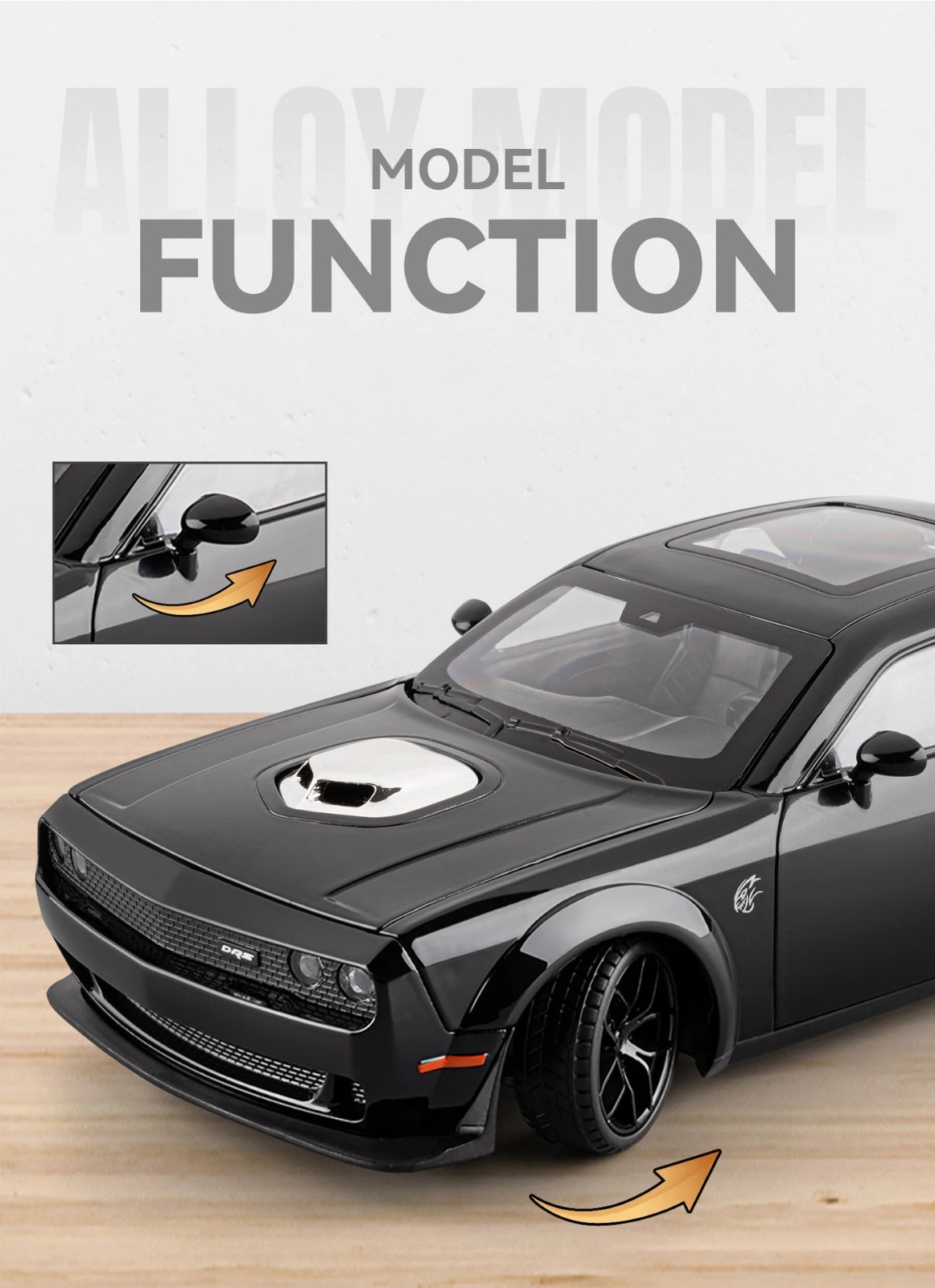 New 1:18 Dodge Challenger SRT Hellcat Model Diecast Sound Light Sports Car Gift