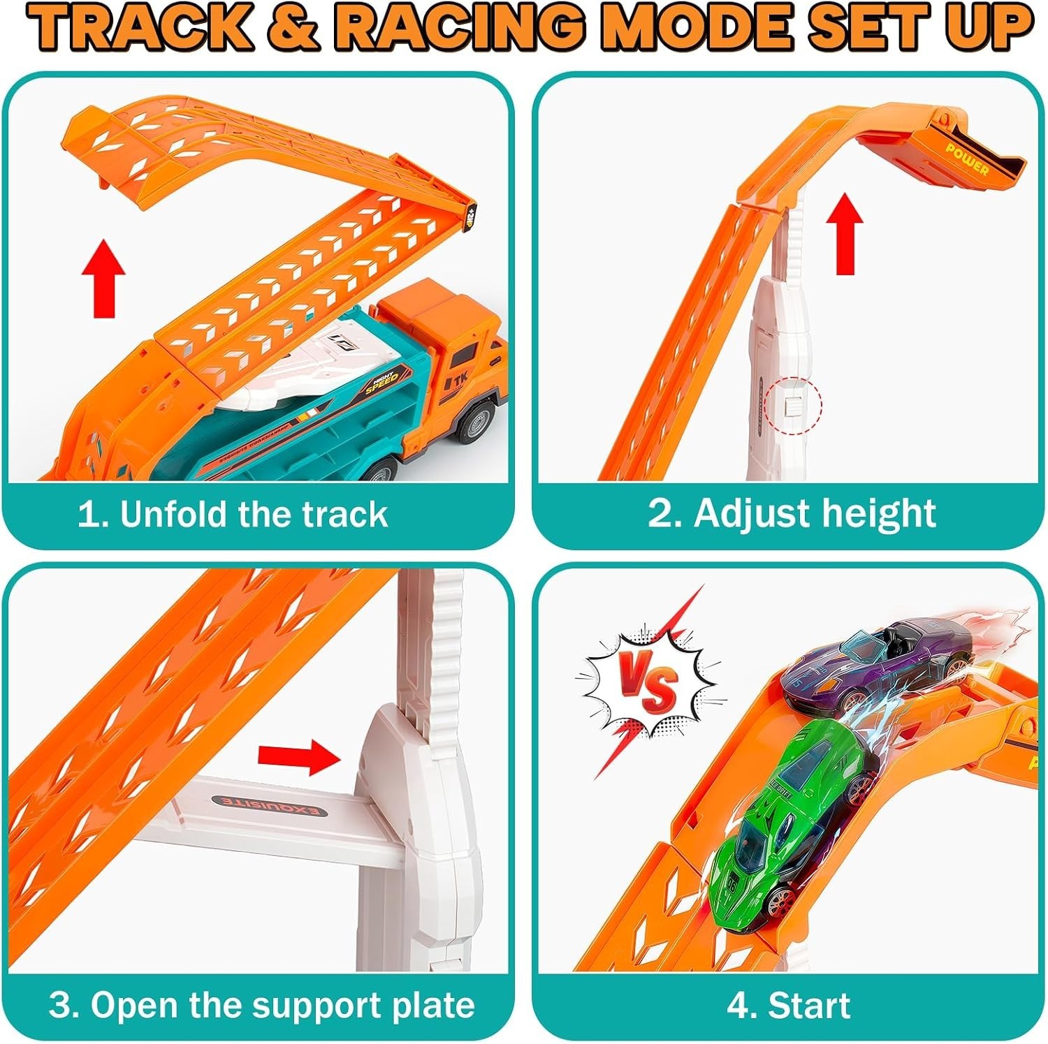 Carrier Truck Toys Race Track Transport Cars 2.8 Ft 6 Die-Cast Cars for Kids