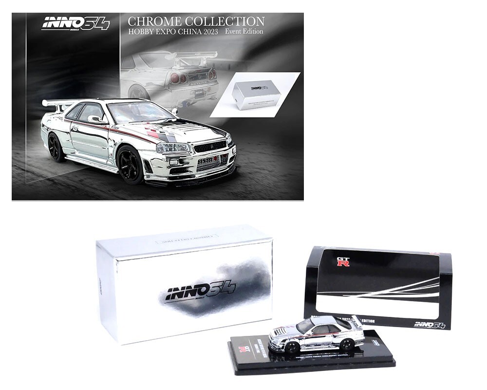 Inno64 1:64 Nissan GT-R R34 Nismo R-Tune Silver Chrome Hobby Expo CHINA 2023