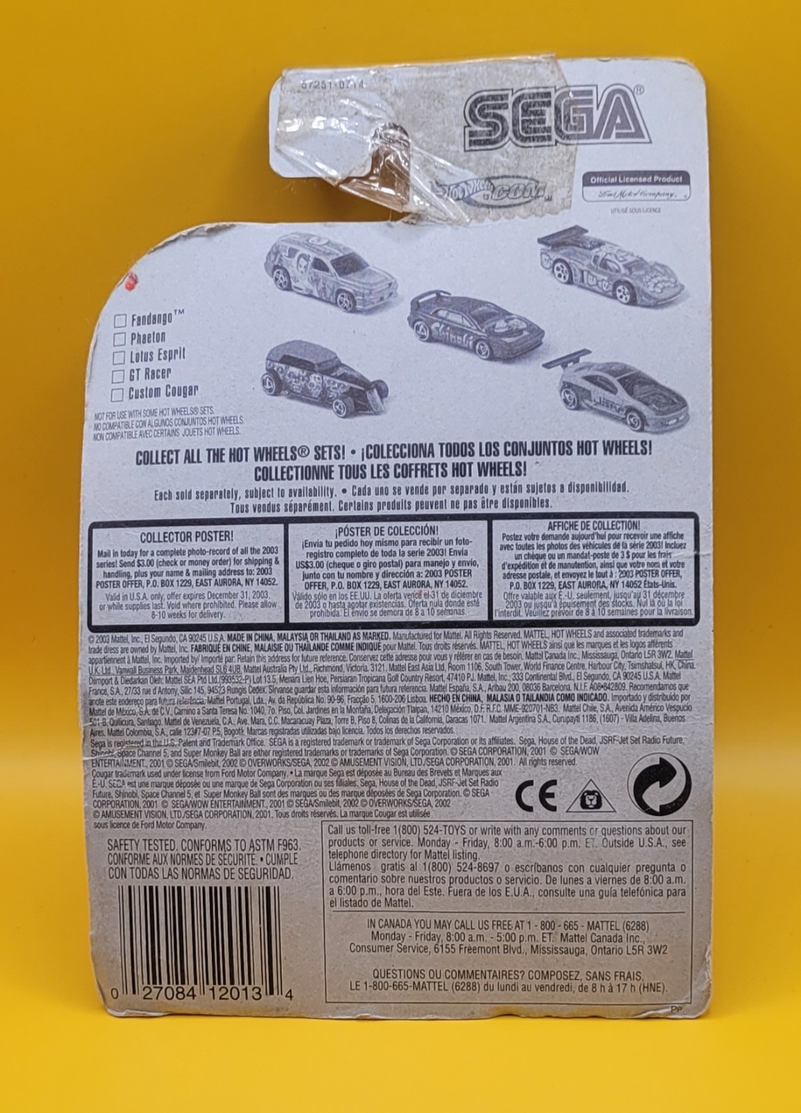 Hot Wheels 2003 SEGA Series Custom Cougar Yellow Jet Set Radio Future 114 5/5