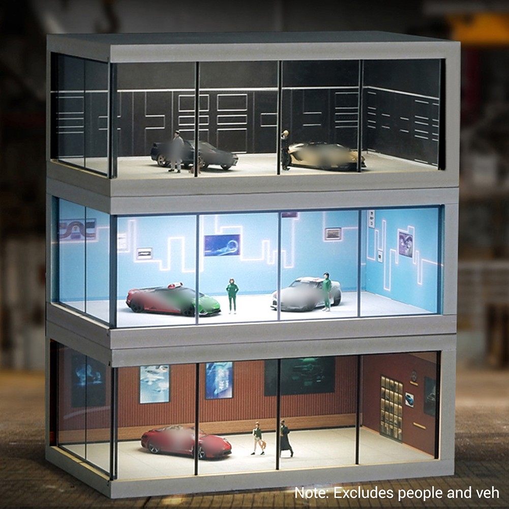 Stackable Display Case Garage with LED Light For 1/64 Scale Diecast Model Cars