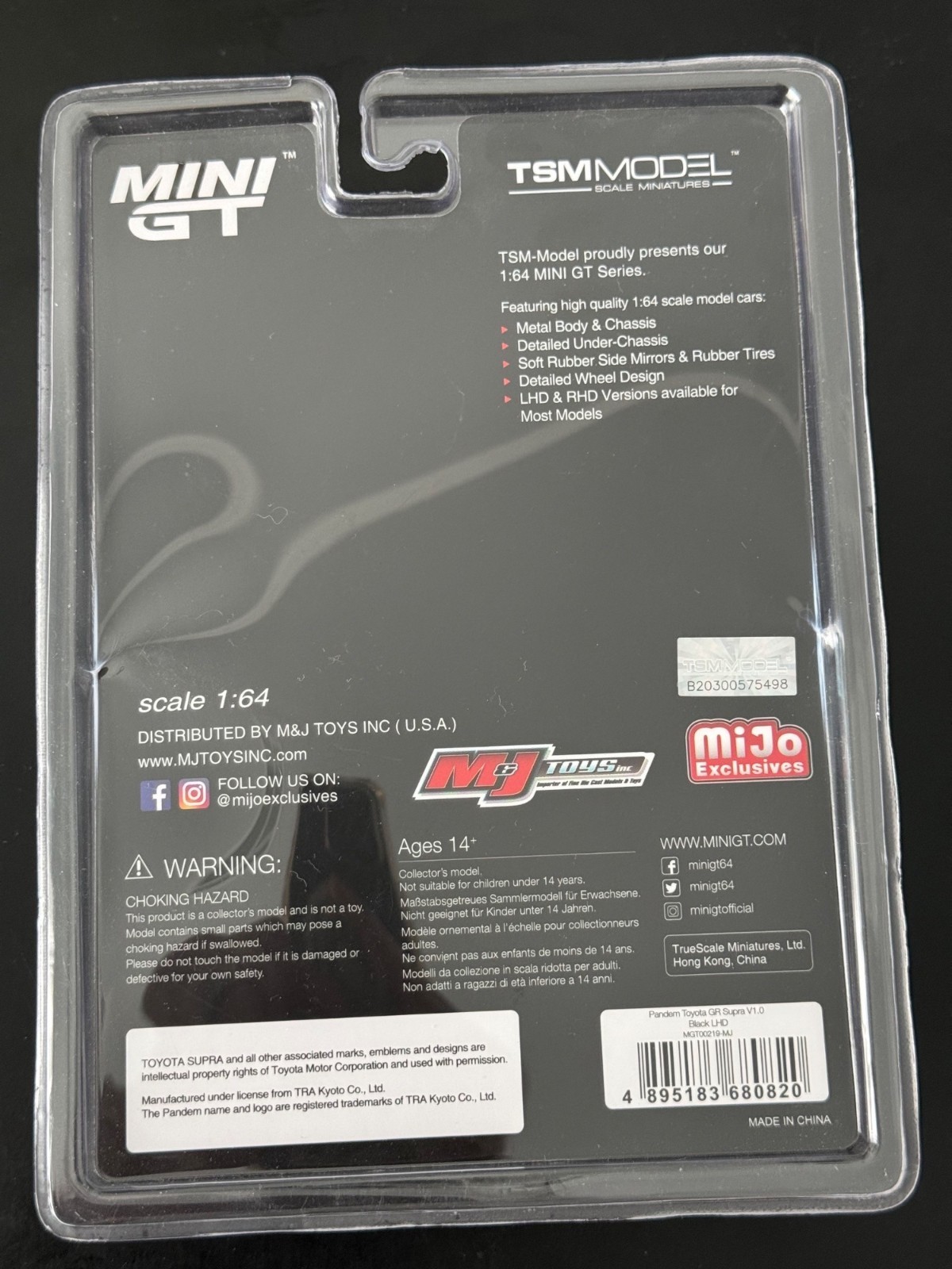 TSM Model Mini GT Mijo Exclusive 219 Pandem Toyota GR Supra V1.0 Black 1:64