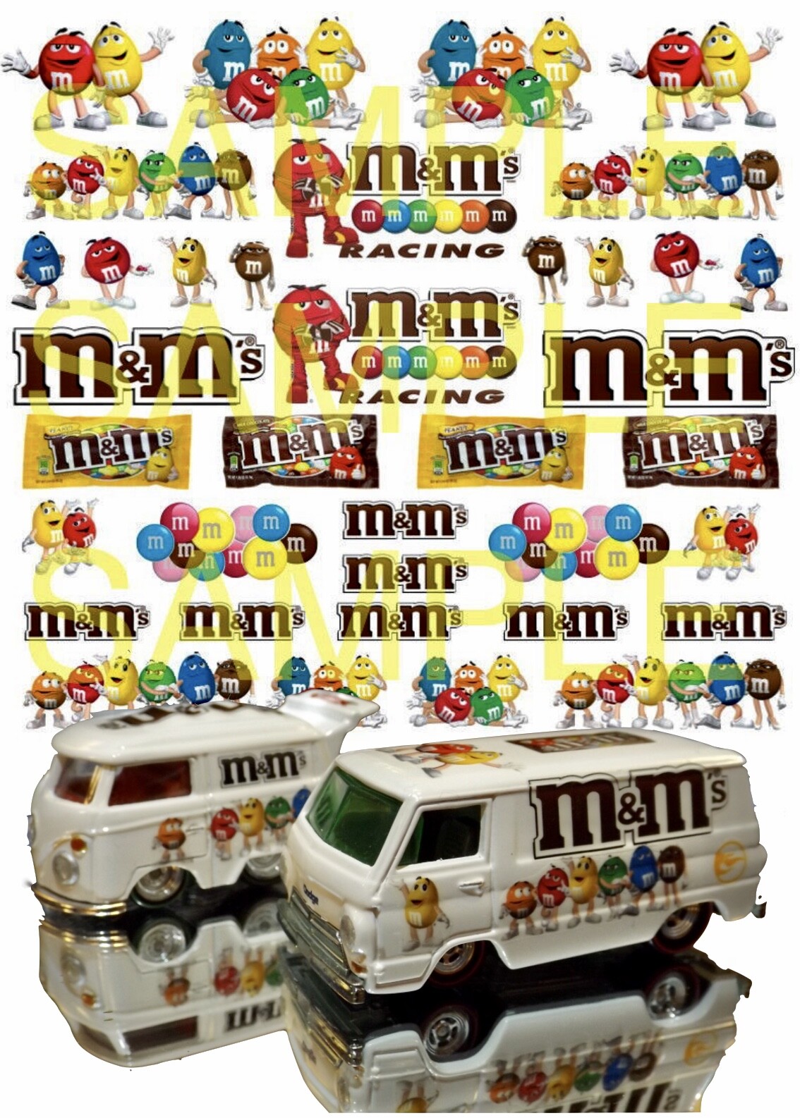 1:64,1:43,1:32,1:24 M & M’s WATER-SLIDE DECALS FOR HOT WHEELS, SLOT CAR MODEL