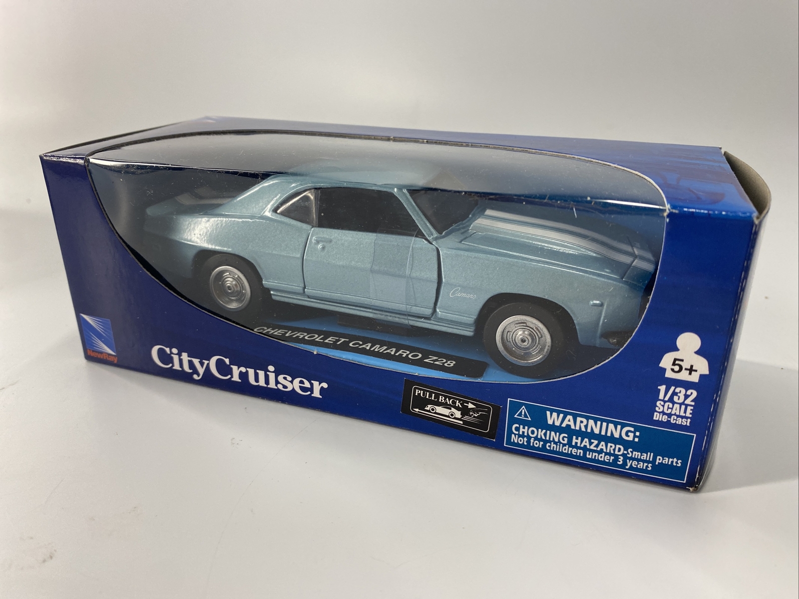 New Ray City Cruiser Chevy Camaro Z28 Light Blue White Stripes 1:32 New