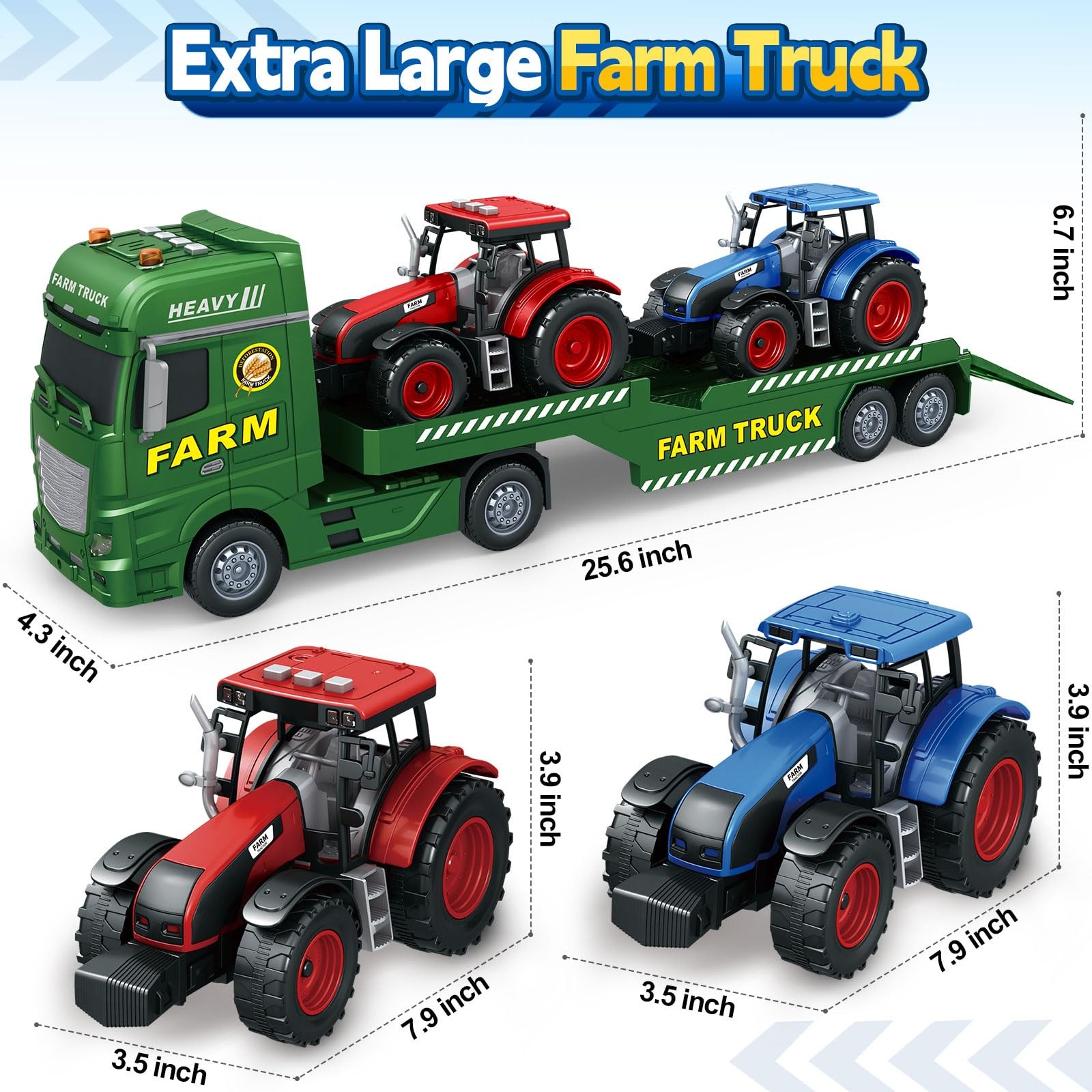 Toddler Boy Toys for 3 4 5 6 7 Years Kids, 25″ Semi Flatbed Truck Toy with 2 …