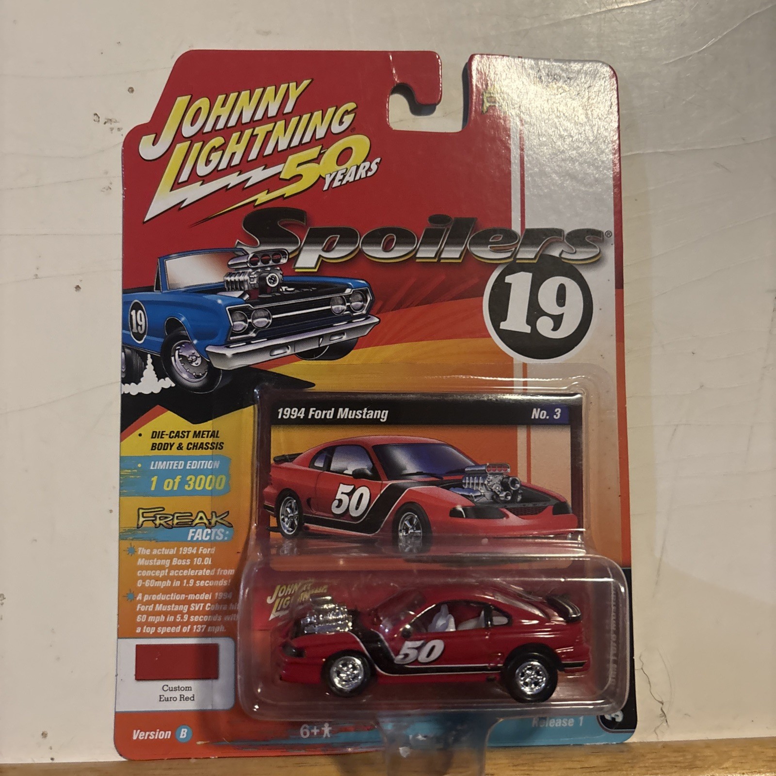 Johnny Lighting Street Freaks The Spoilers 19 Red 1994 Ford Mustang Number 3 JH