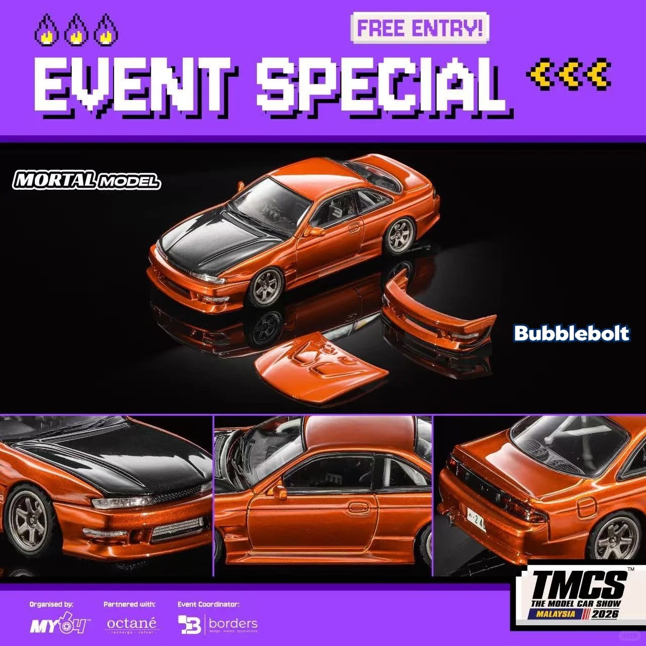 Mortal Model 1:64 Nissan Silvia S14 240SX Orange TMCS Event Special Model