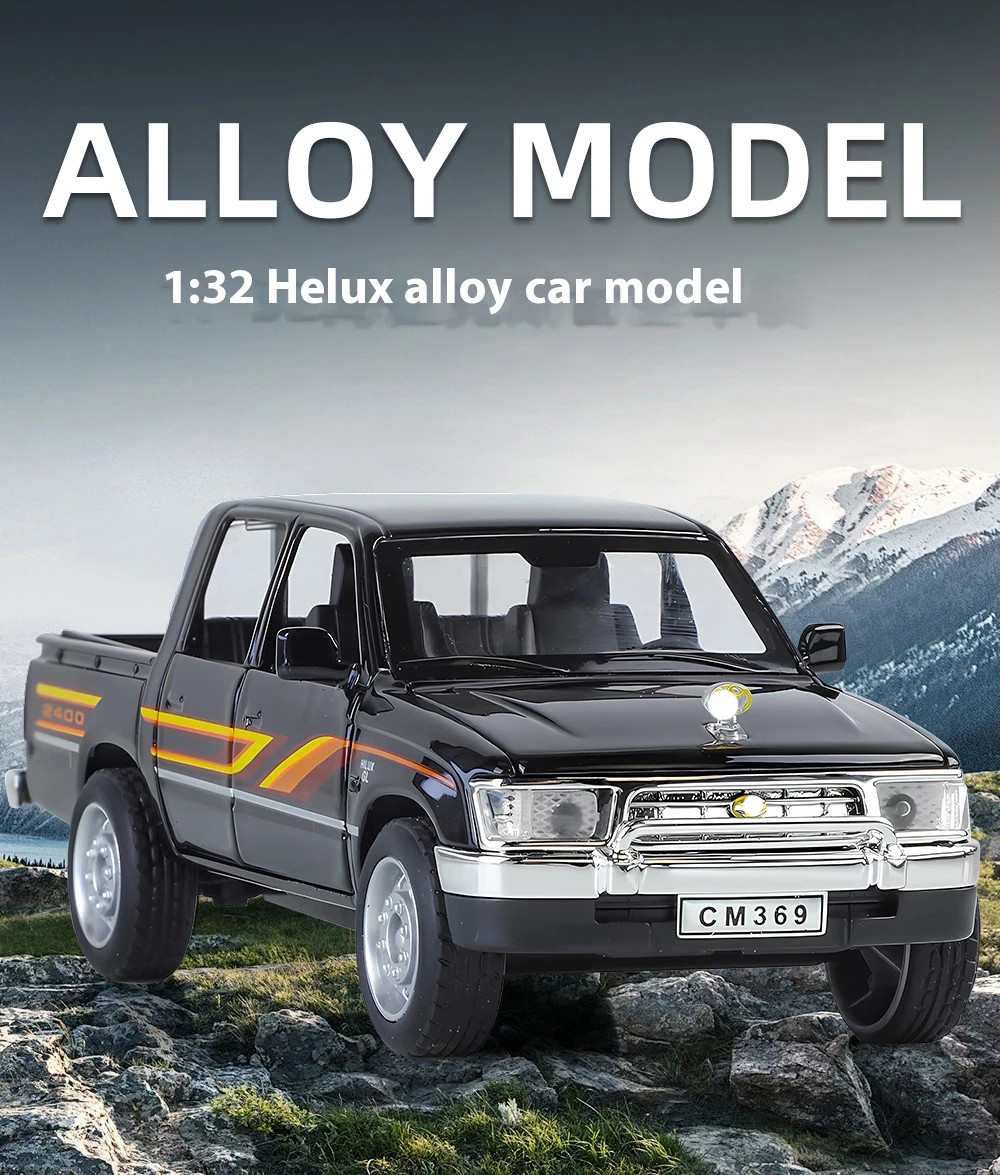 1:32 Toyota Hilux Alloy Model Off road Pickup with Sound and Light Diecast Toy