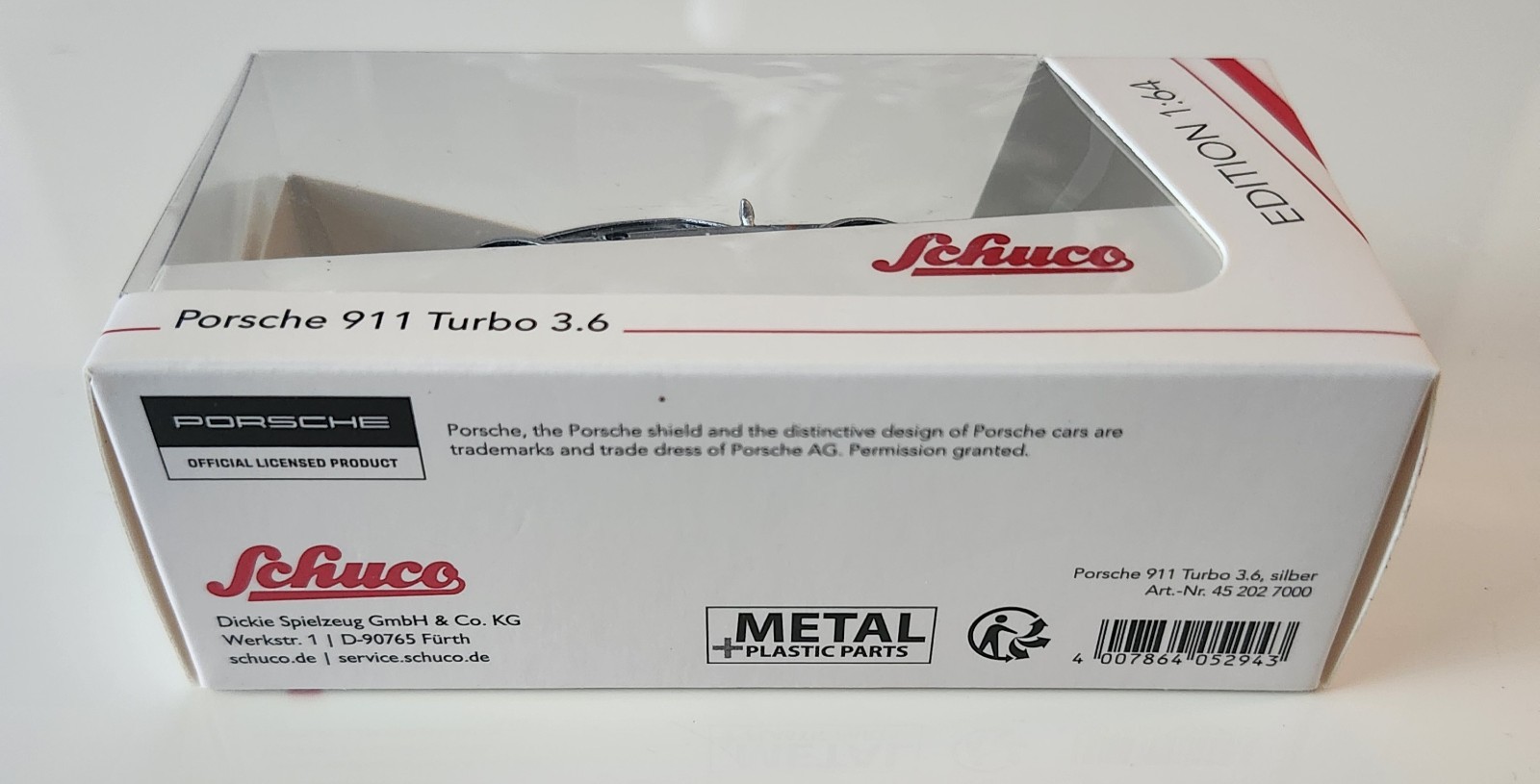 Schuco Edition 1/64 Porsche 911 Turbo 3.6 Silver Metal Licensed Diecast Car