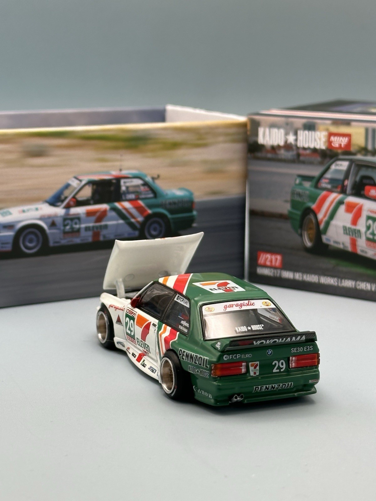 Kaido House x Mini GT 1:64 BMW M3 Kaido Works Larry Chen V1 7-Eleven KHMG217