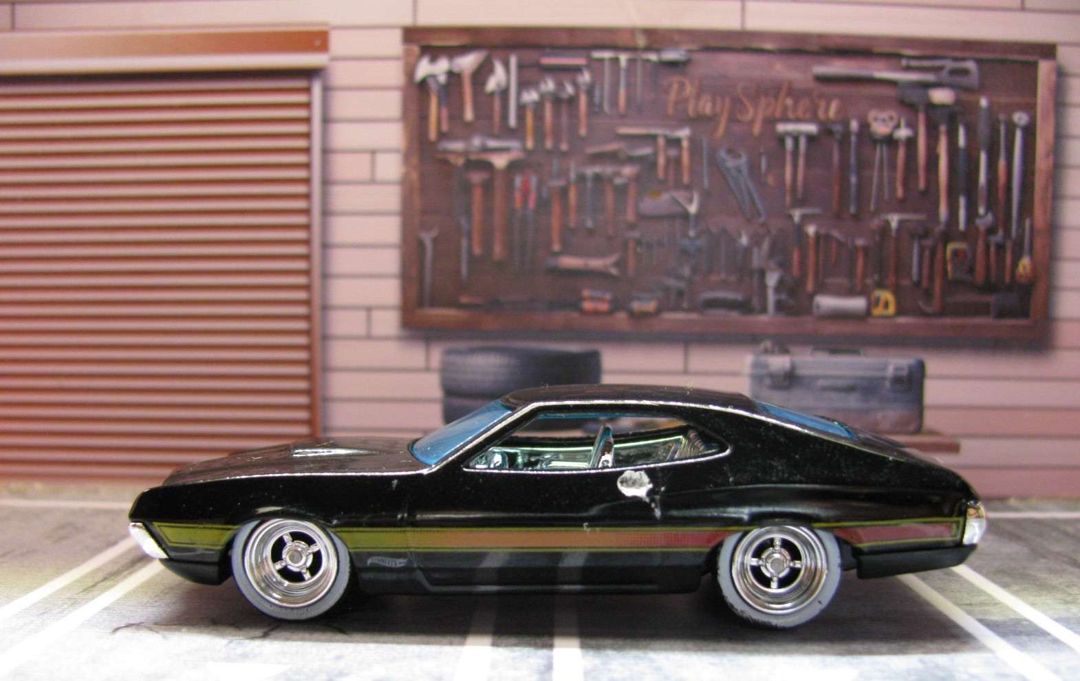 2026 Hot Wheels Black ’72 Ford Gran Torino Sport, w/Real Riders Wheel Swap