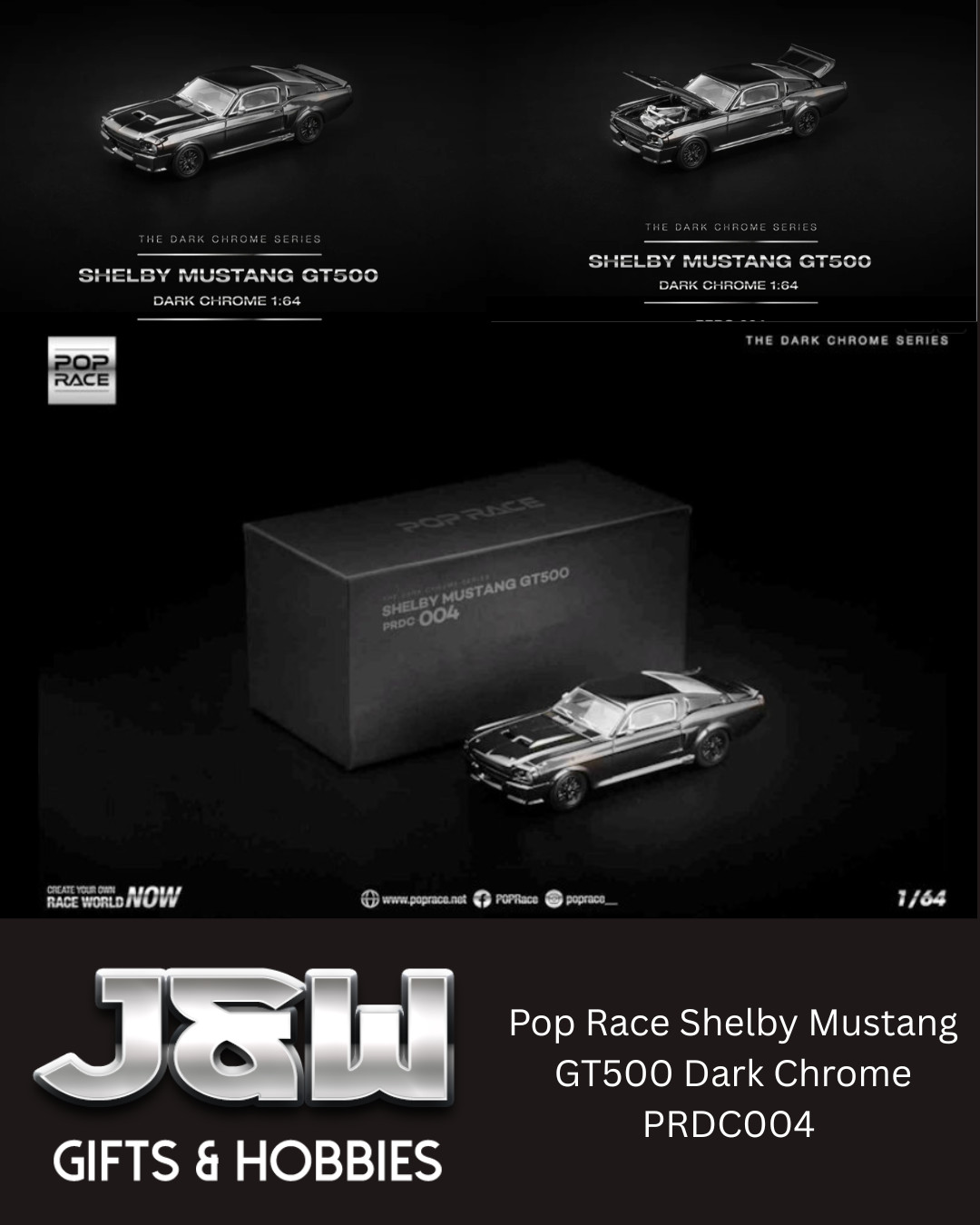 Pop Race Shelby Mustang GT500 Dark Chrome PRDC004 1/64