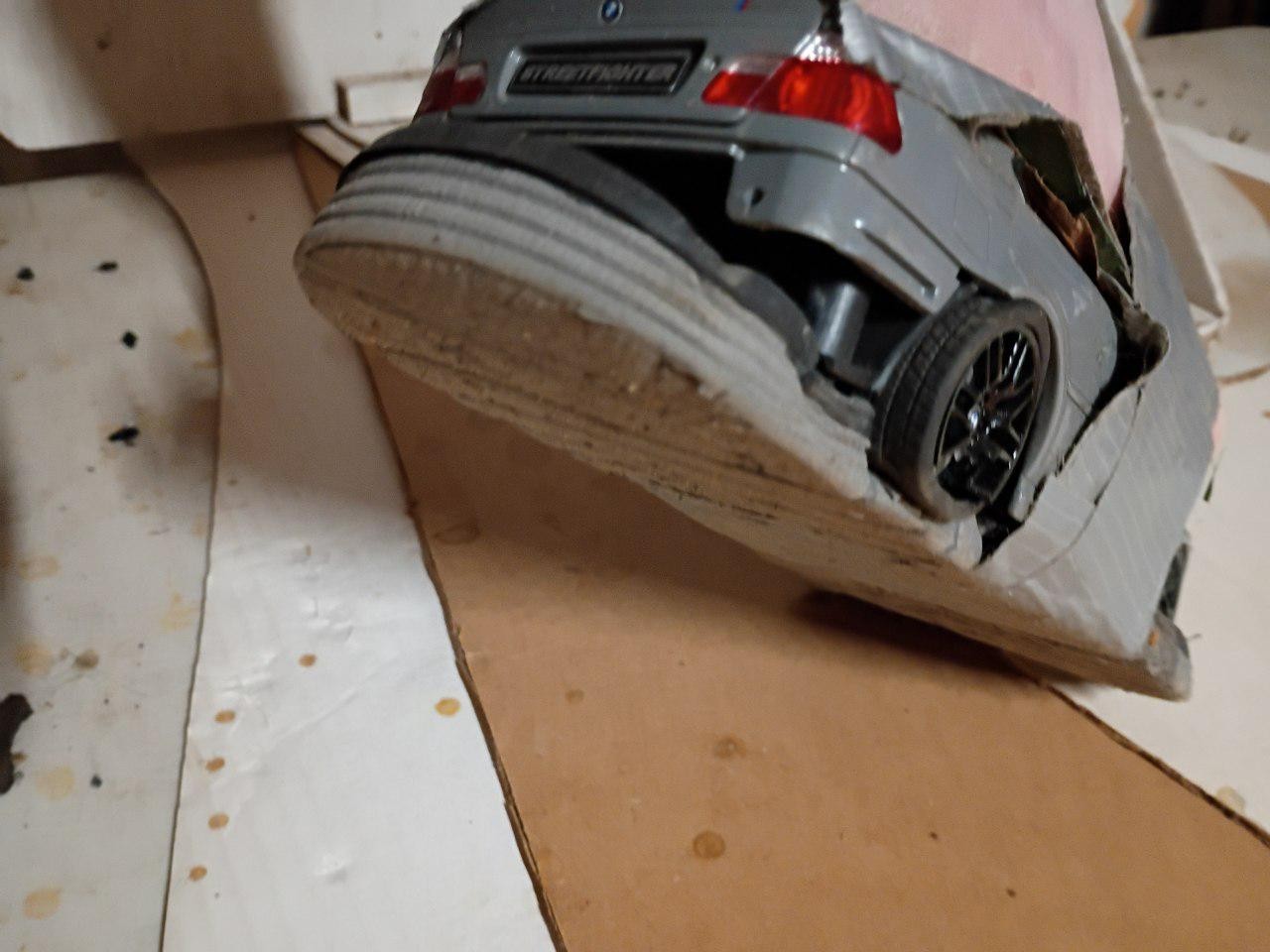 pair of Solido 2000 BMW E46 M3 Grey 1:18 flip flops crushed cars