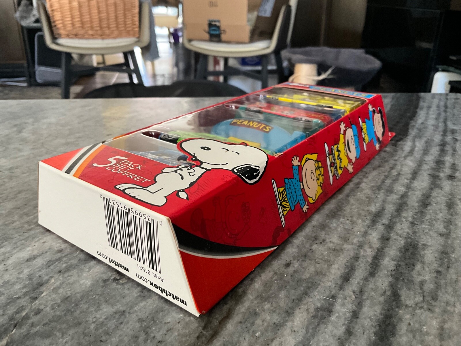 New 2003 Matchbox Mattel Snoopy Peanuts Die Cast Five Vehicle 5 Pack Set Coffret