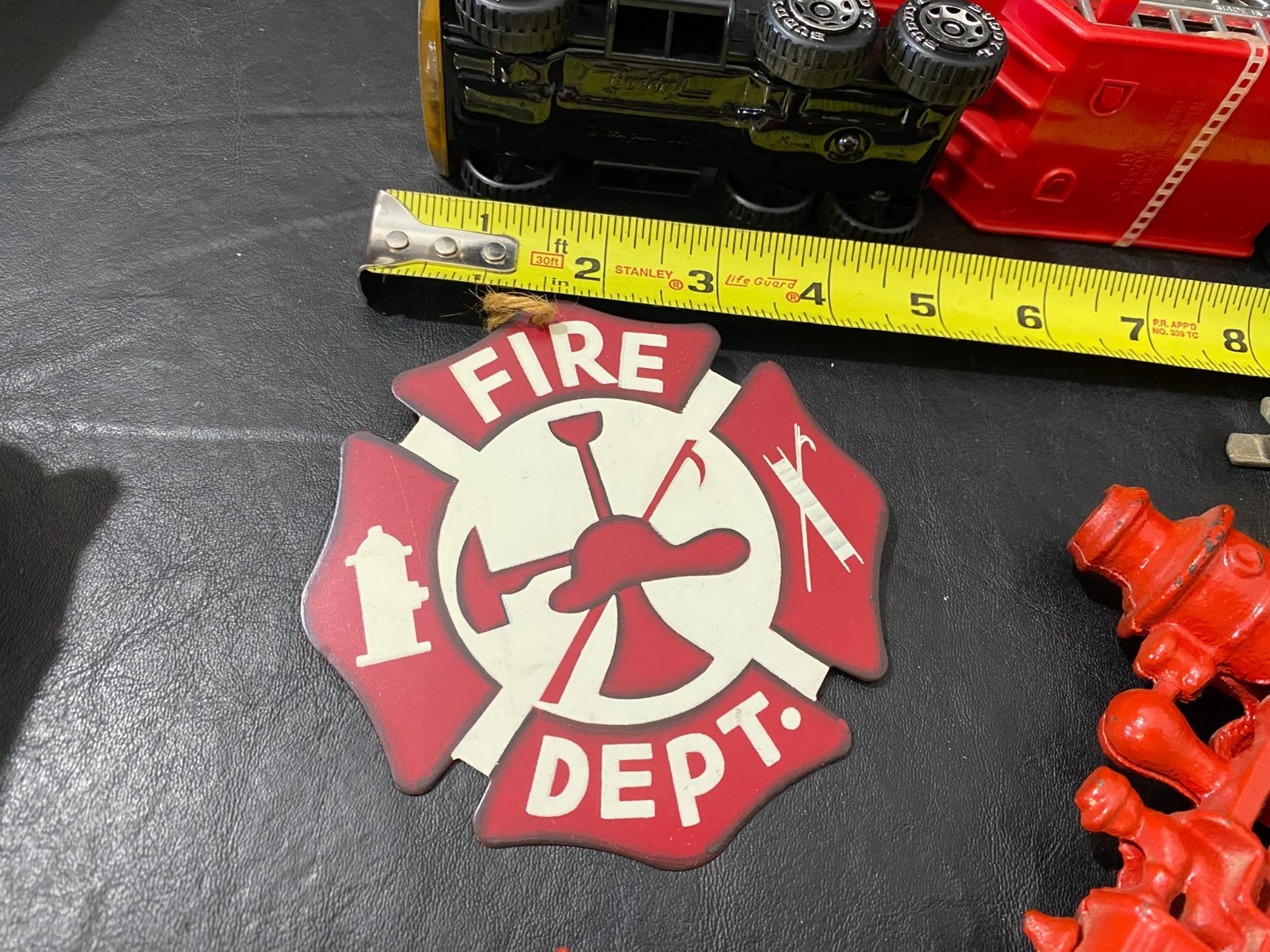 fire department collectibles cast iron Matchbox w/ belt buckle figure and more!